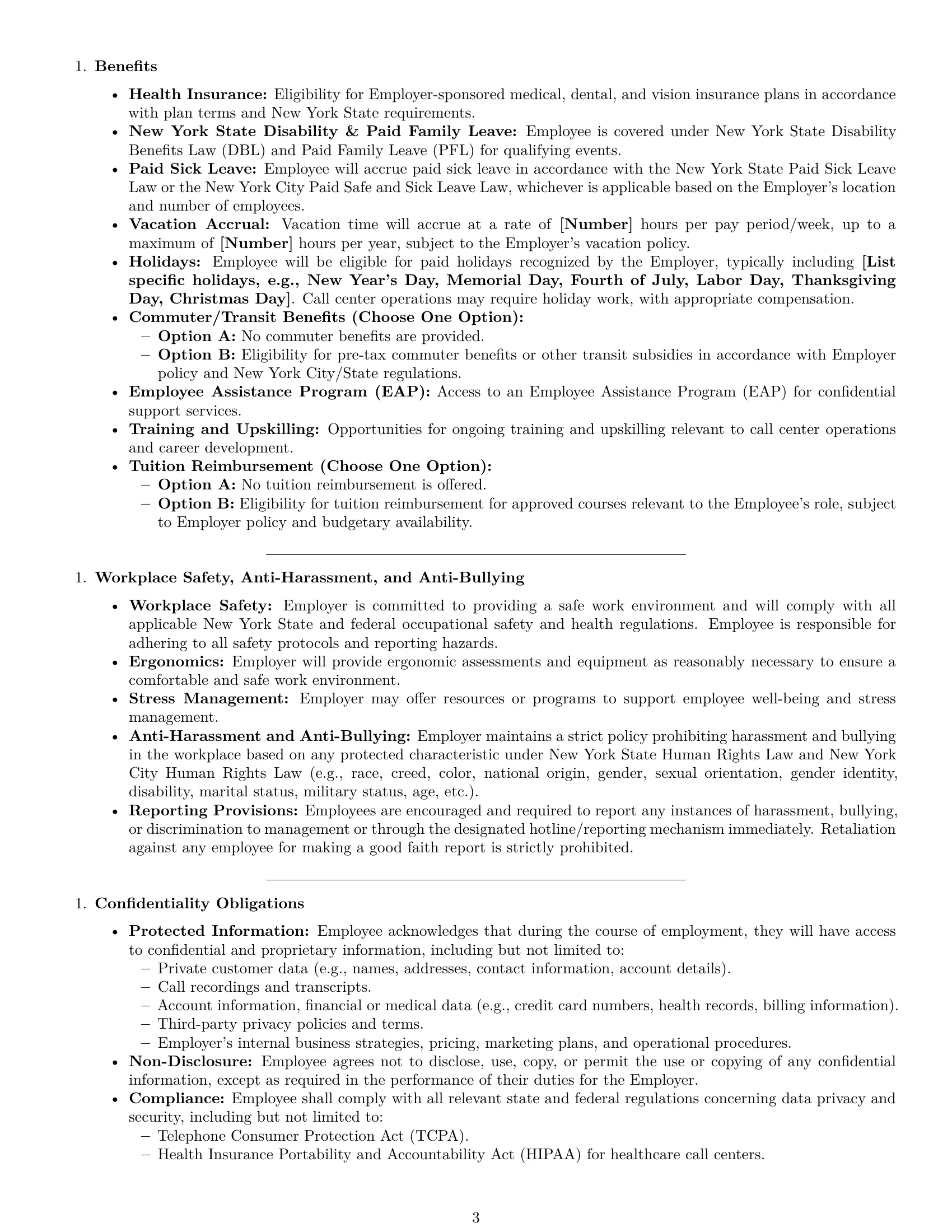 Preview page 3 of Pro New York call center representative employment contract template