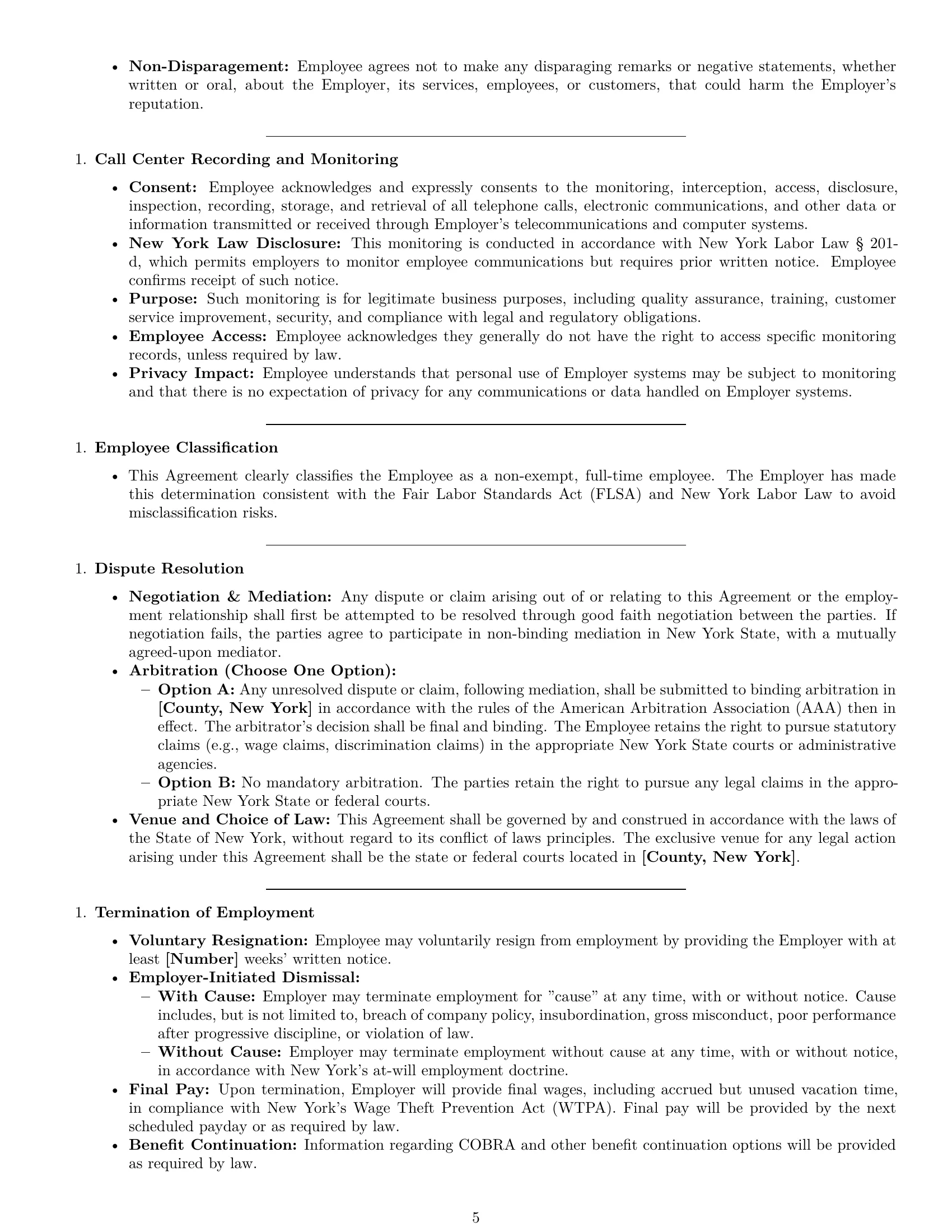 Preview page 5 of Pro New York call center representative employment contract template