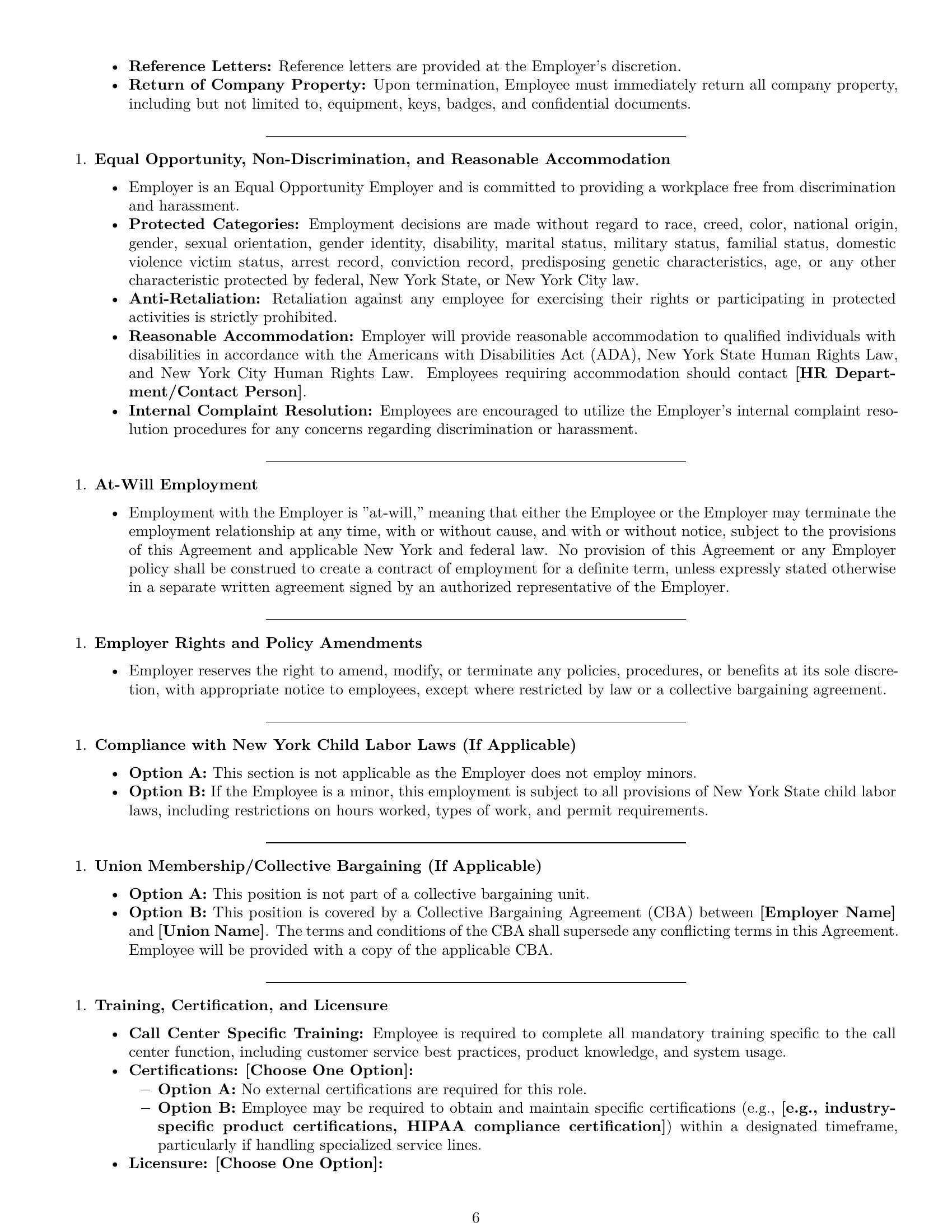 Preview page 6 of Pro New York call center representative employment contract template