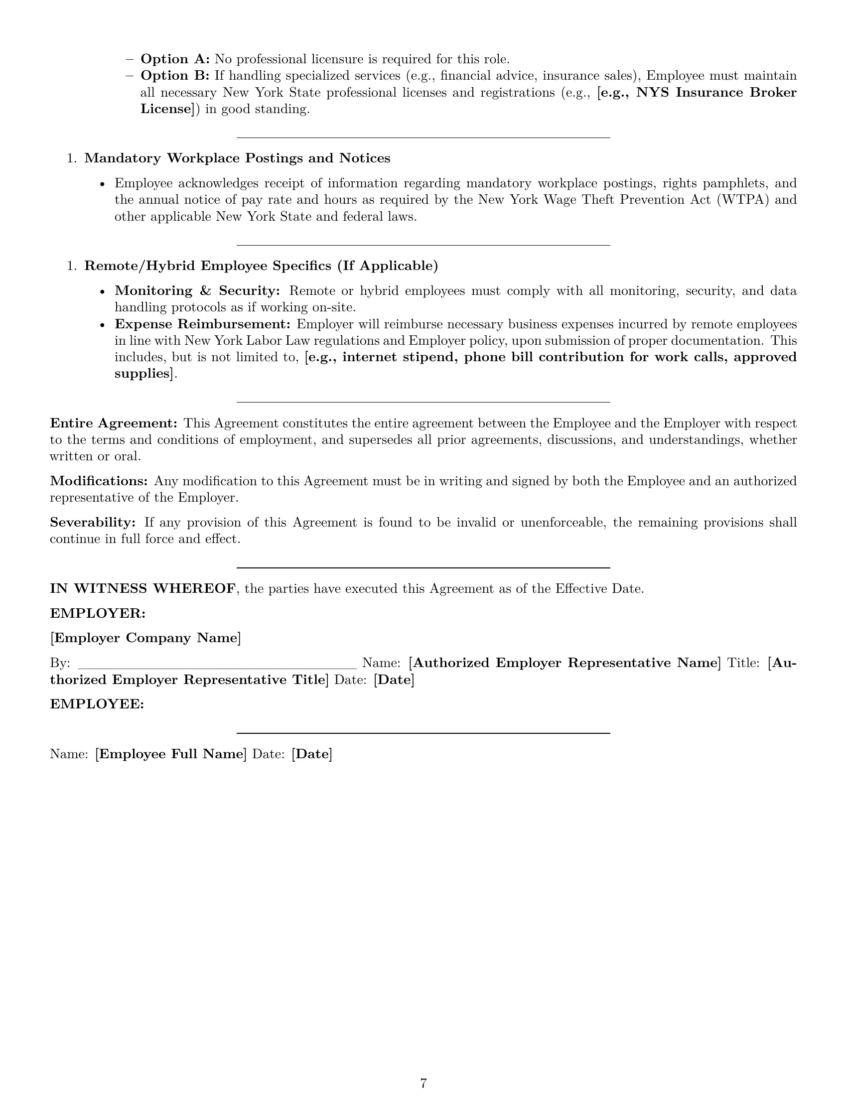 Preview page 7 of Pro New York call center representative employment contract template