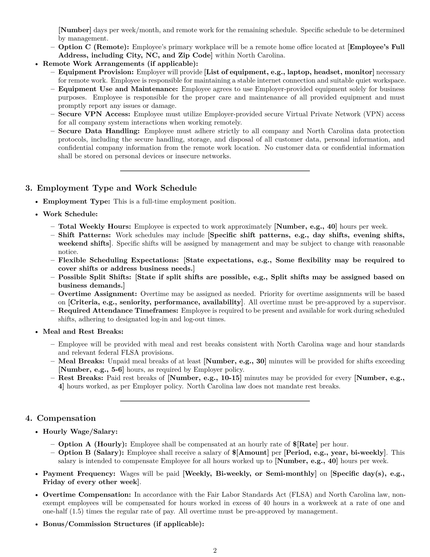 Preview page 2 of Pro North Carolina call center representative employment contract template