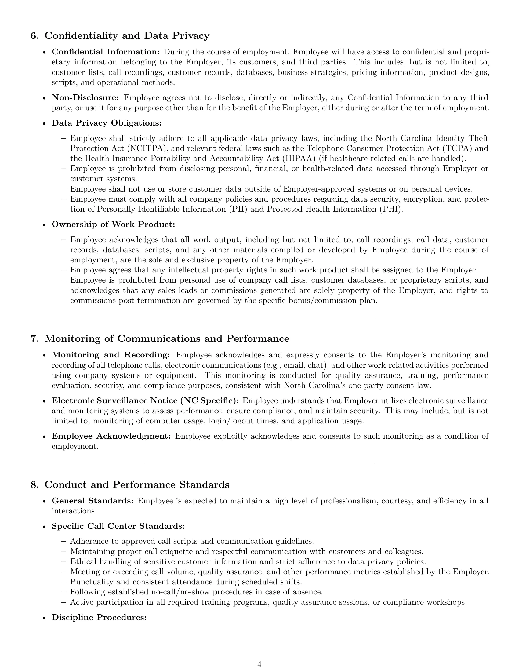 Preview page 4 of Pro North Carolina call center representative employment contract template