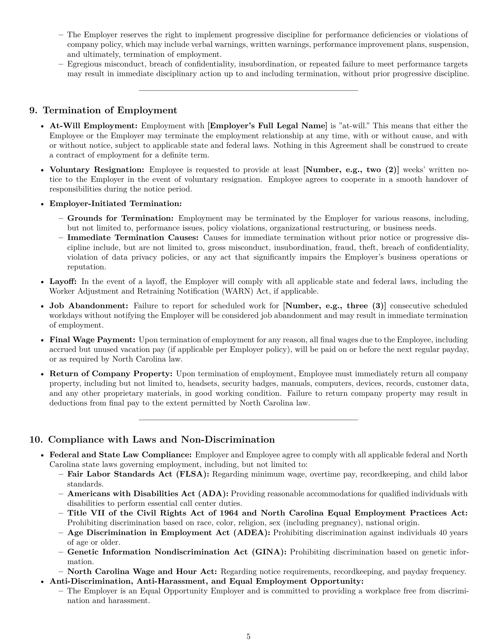 Preview page 5 of Pro North Carolina call center representative employment contract template