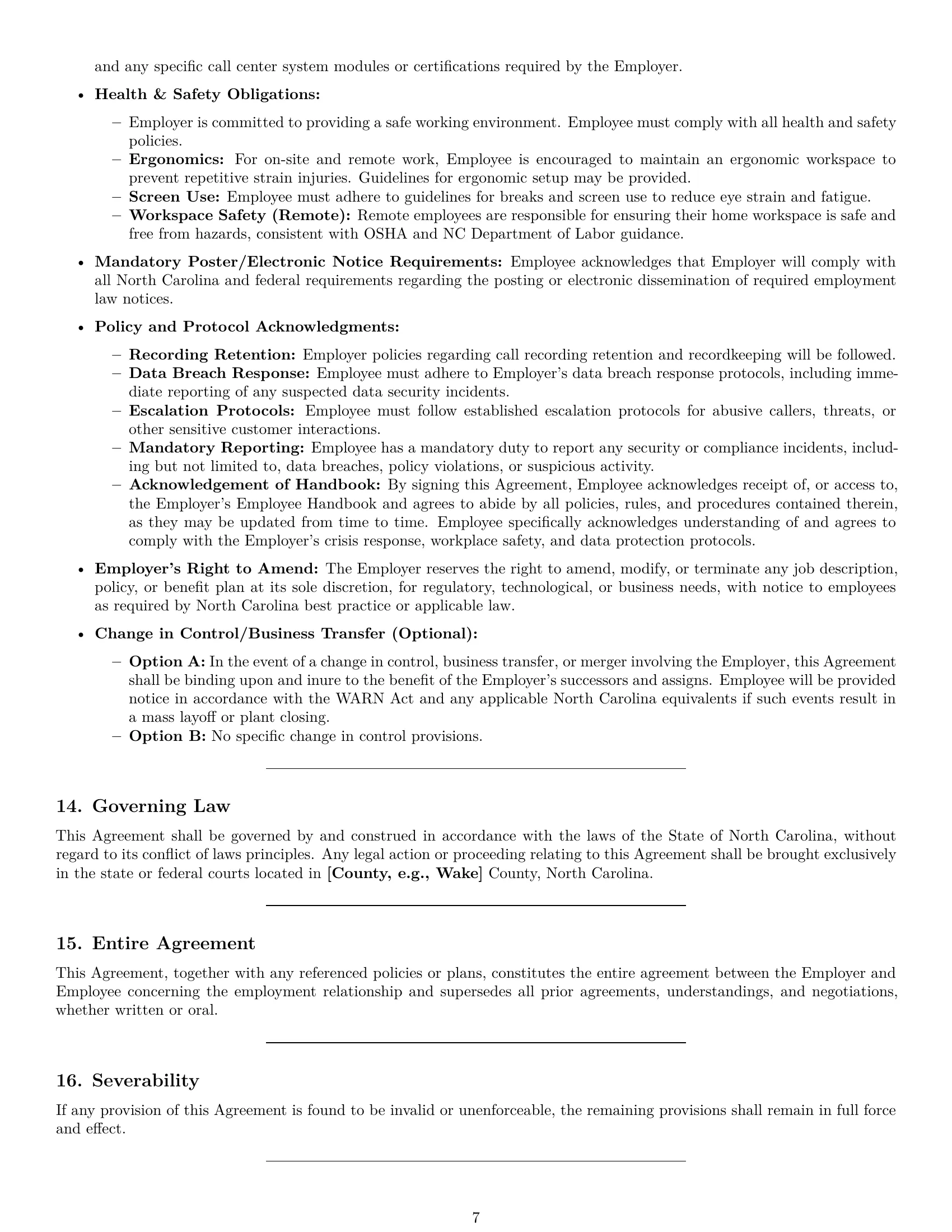 Preview page 7 of Pro North Carolina call center representative employment contract template