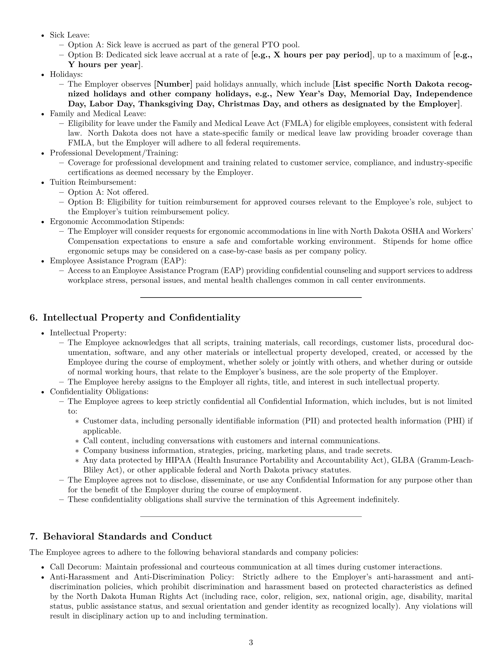 Preview page 3 of Pro North Dakota call center representative employment contract template