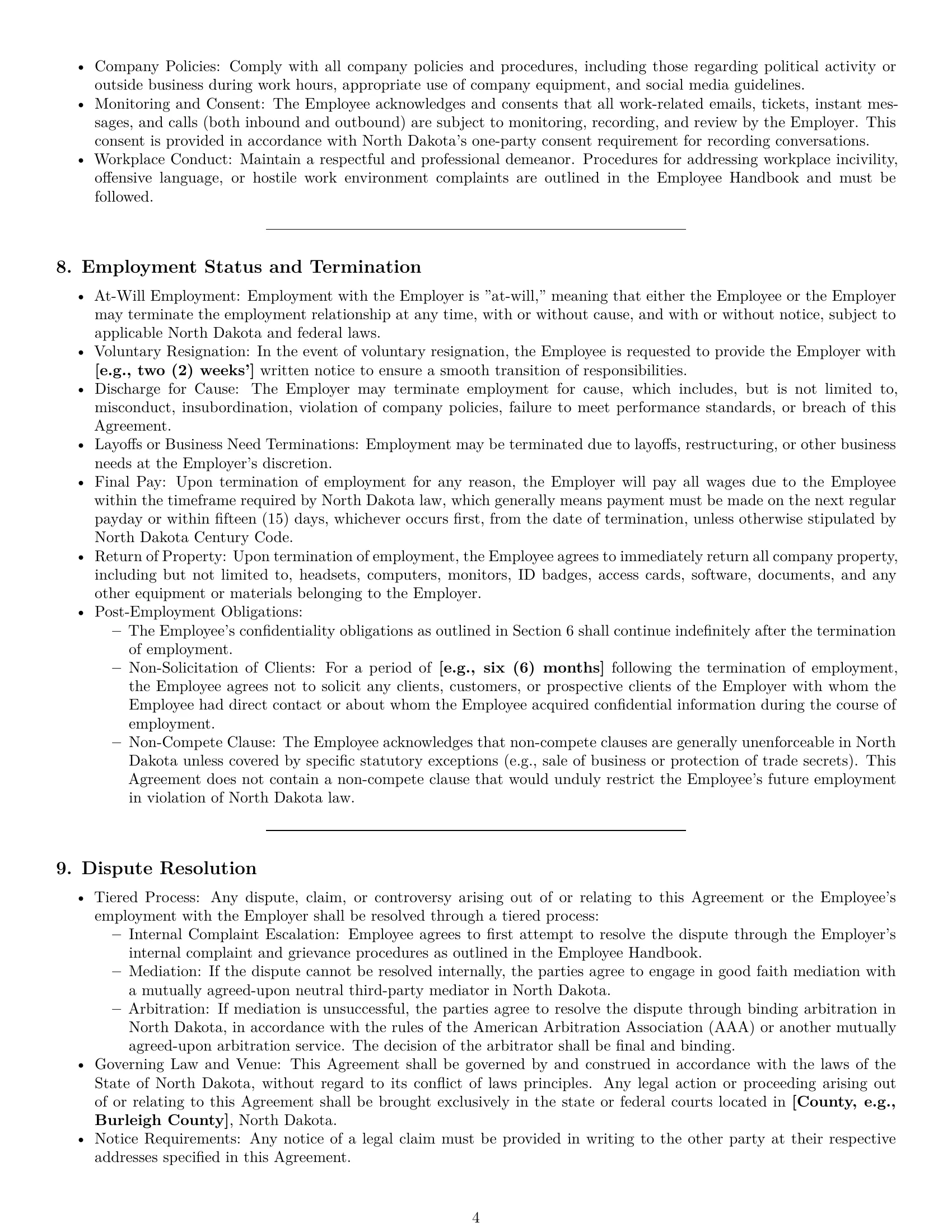 Preview page 4 of Pro North Dakota call center representative employment contract template