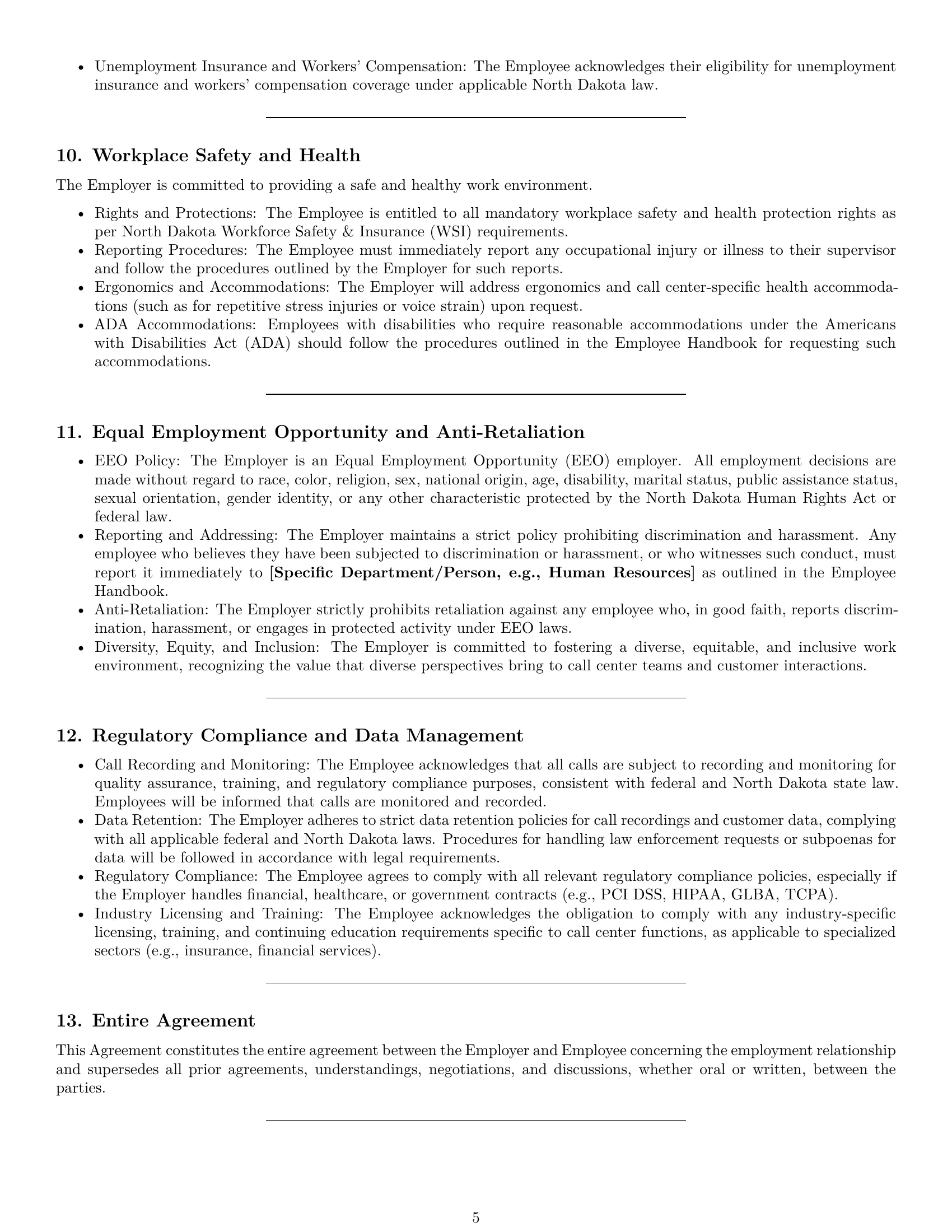 Preview page 5 of Pro North Dakota call center representative employment contract template