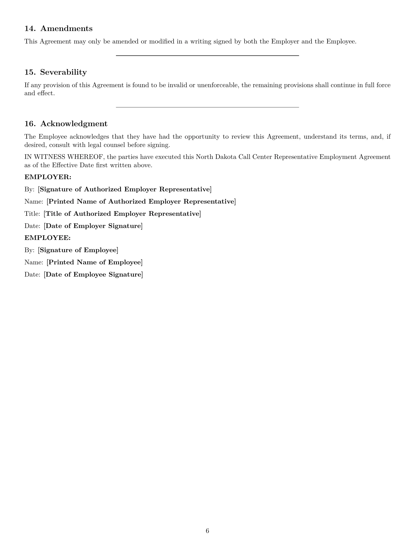 Preview page 6 of Pro North Dakota call center representative employment contract template