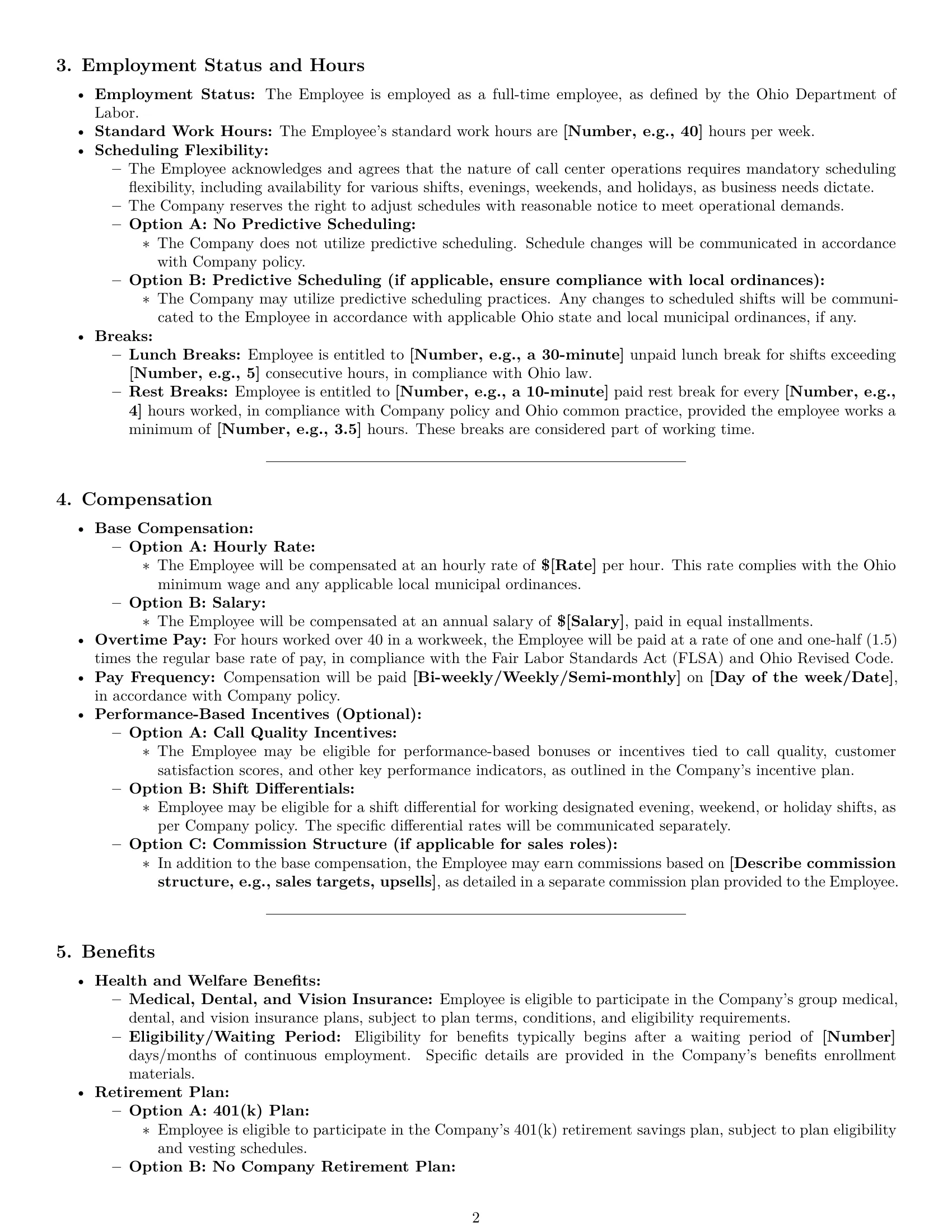 Preview page 2 of Pro Ohio call center representative employment contract template