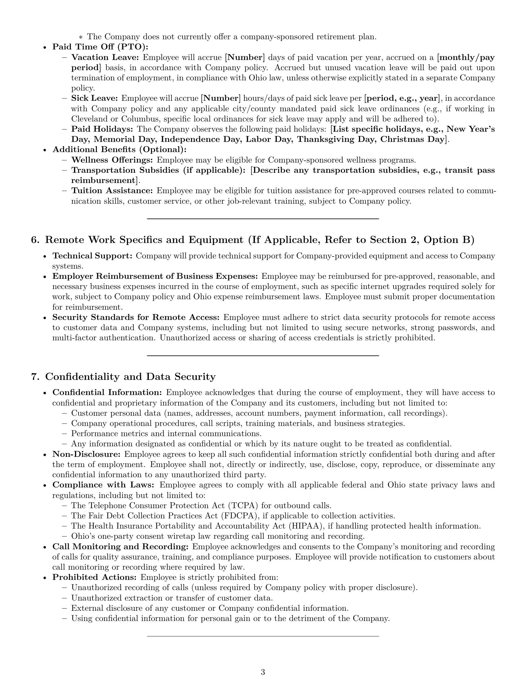 Preview page 3 of Pro Ohio call center representative employment contract template