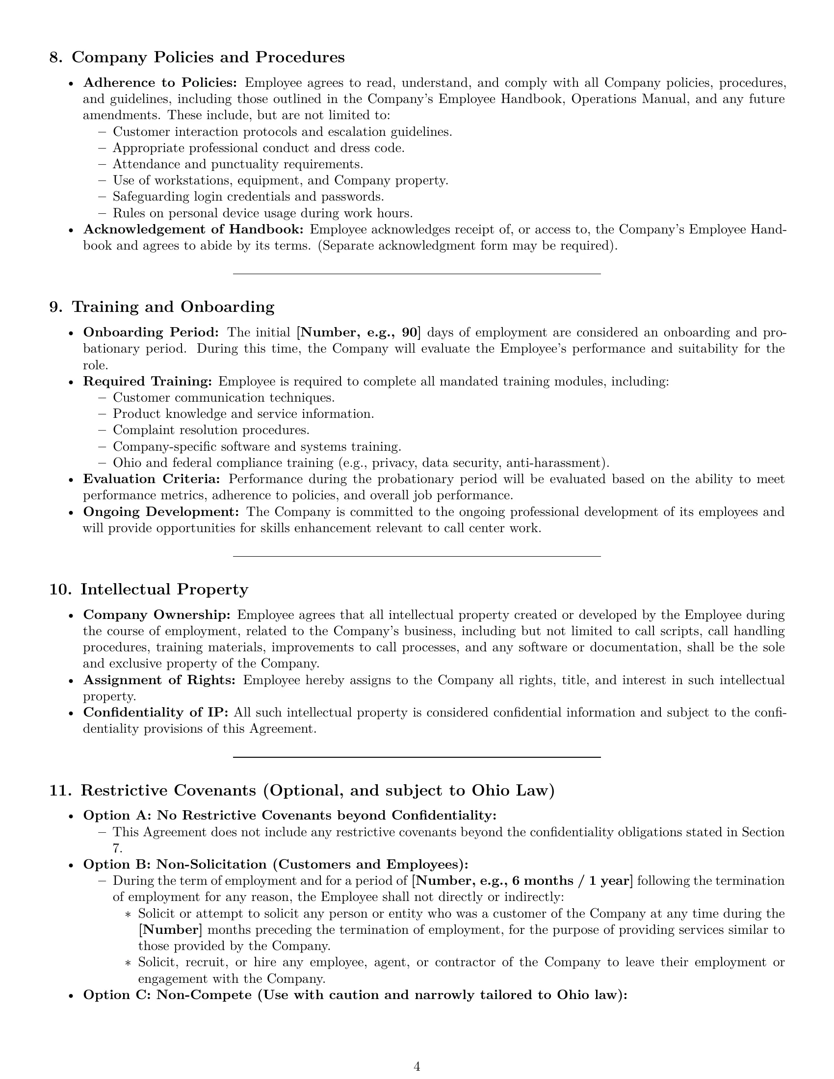 Preview page 4 of Pro Ohio call center representative employment contract template