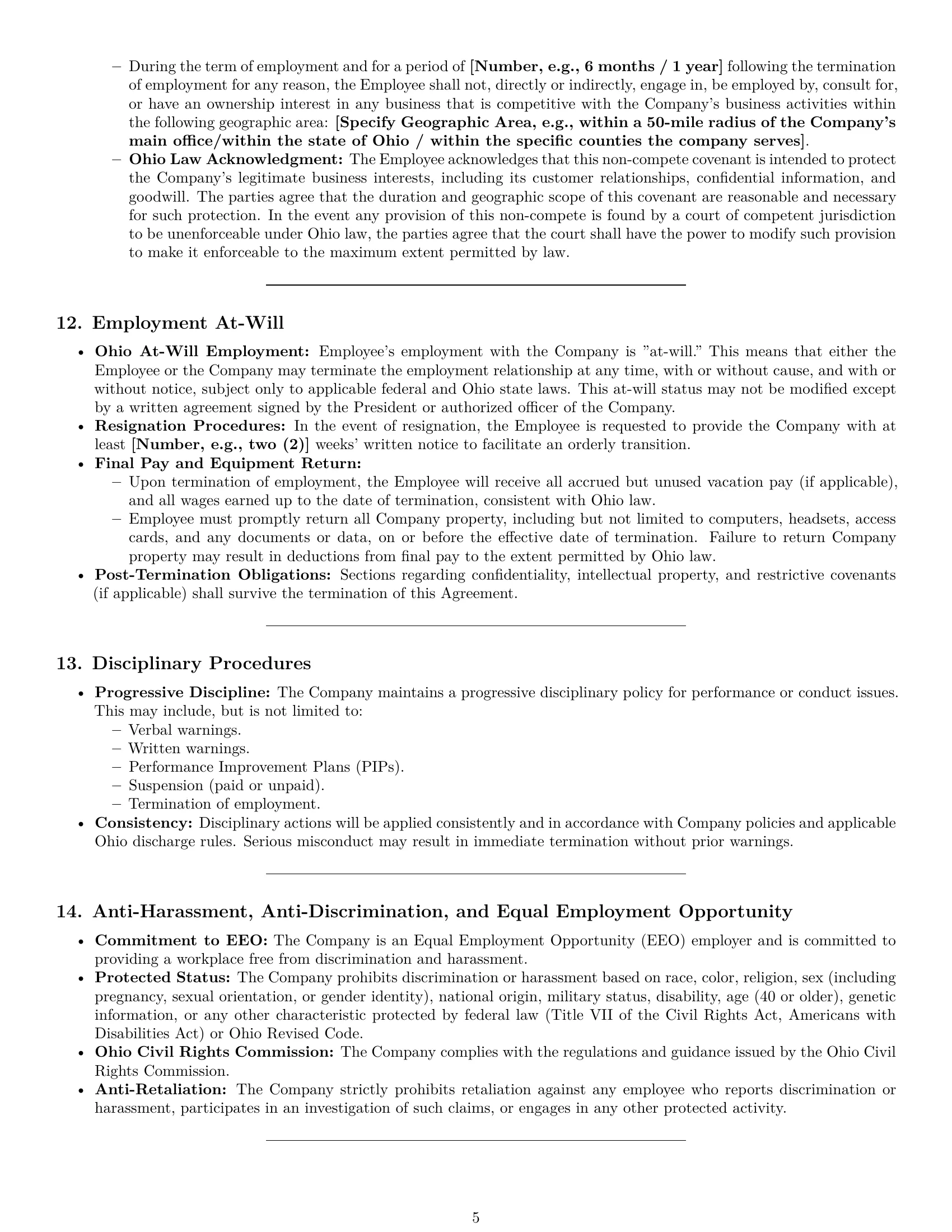 Preview page 5 of Pro Ohio call center representative employment contract template
