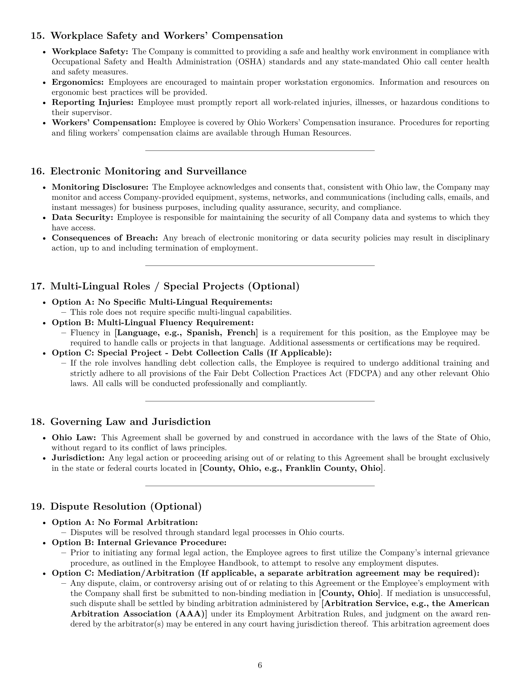 Preview page 6 of Pro Ohio call center representative employment contract template