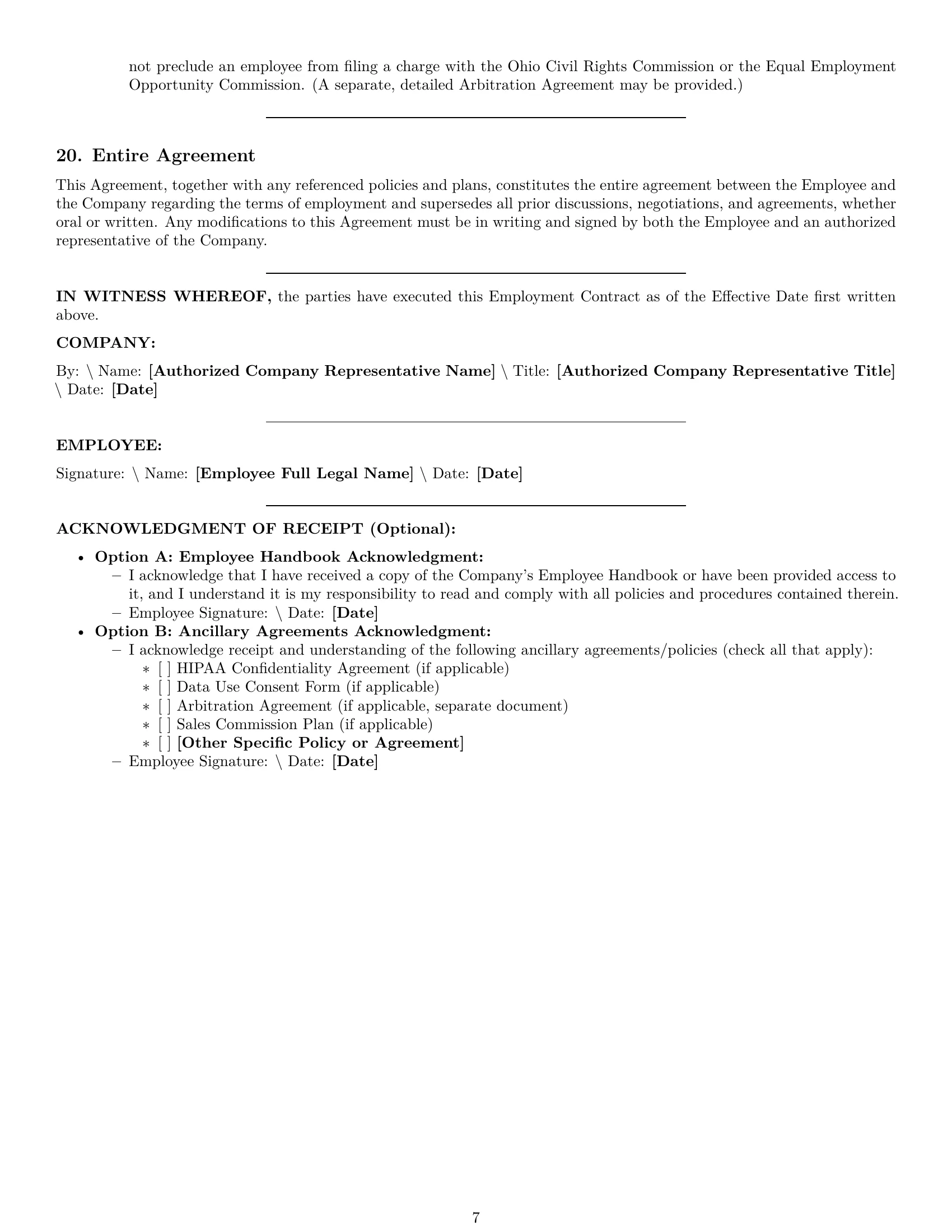 Preview page 7 of Pro Ohio call center representative employment contract template