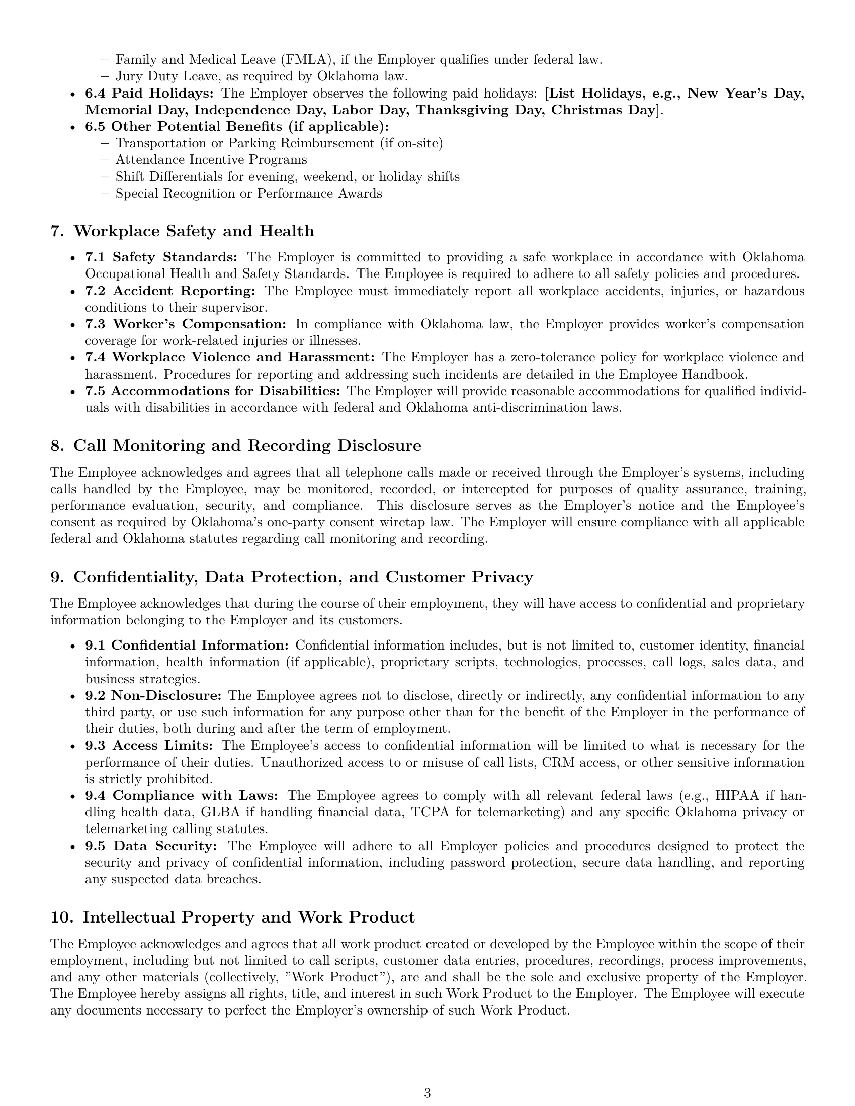 Preview page 3 of Pro Oklahoma call center representative employment contract template