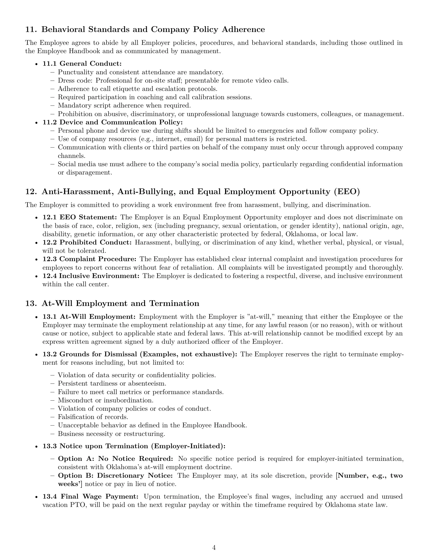 Preview page 4 of Pro Oklahoma call center representative employment contract template