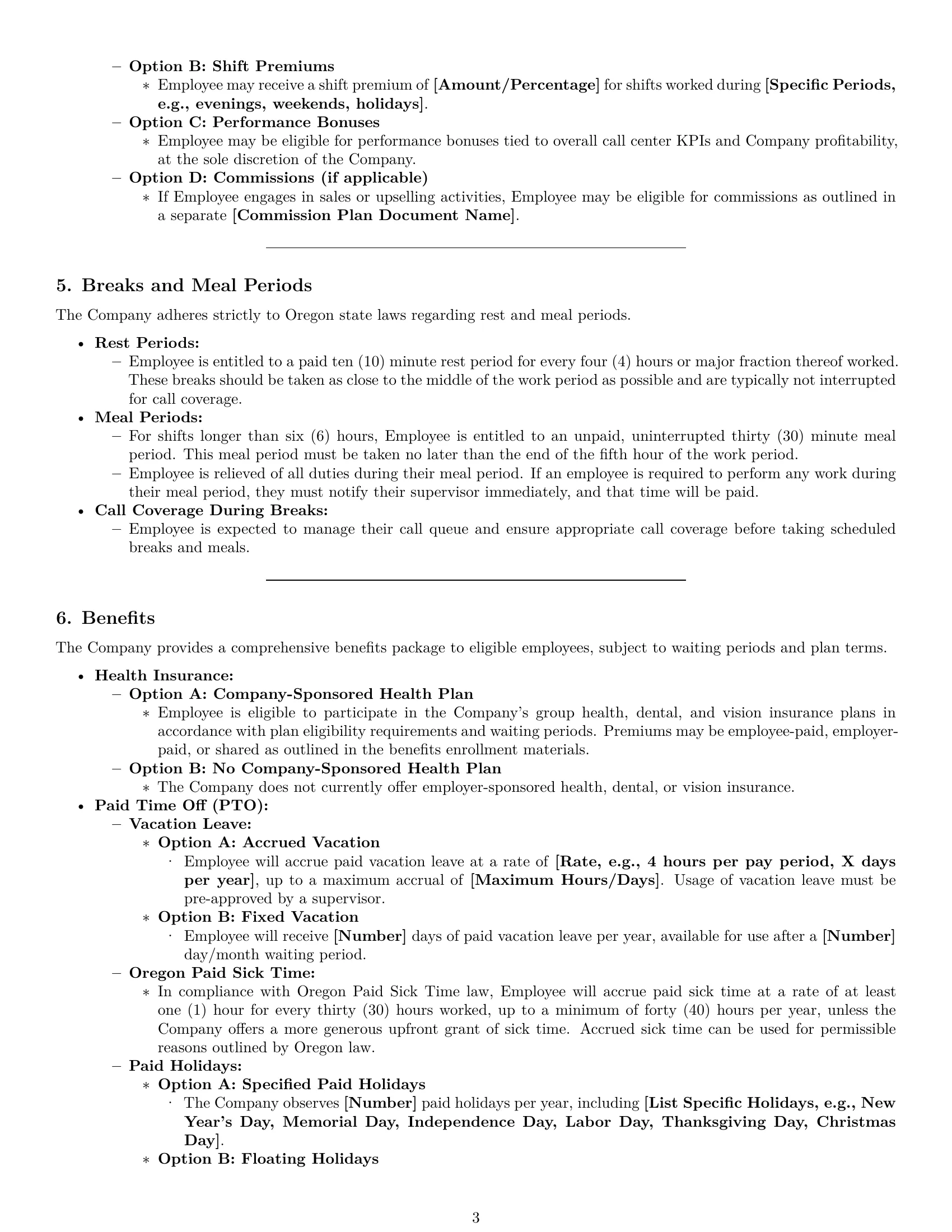 Preview page 3 of Pro Oregon call center representative employment contract template