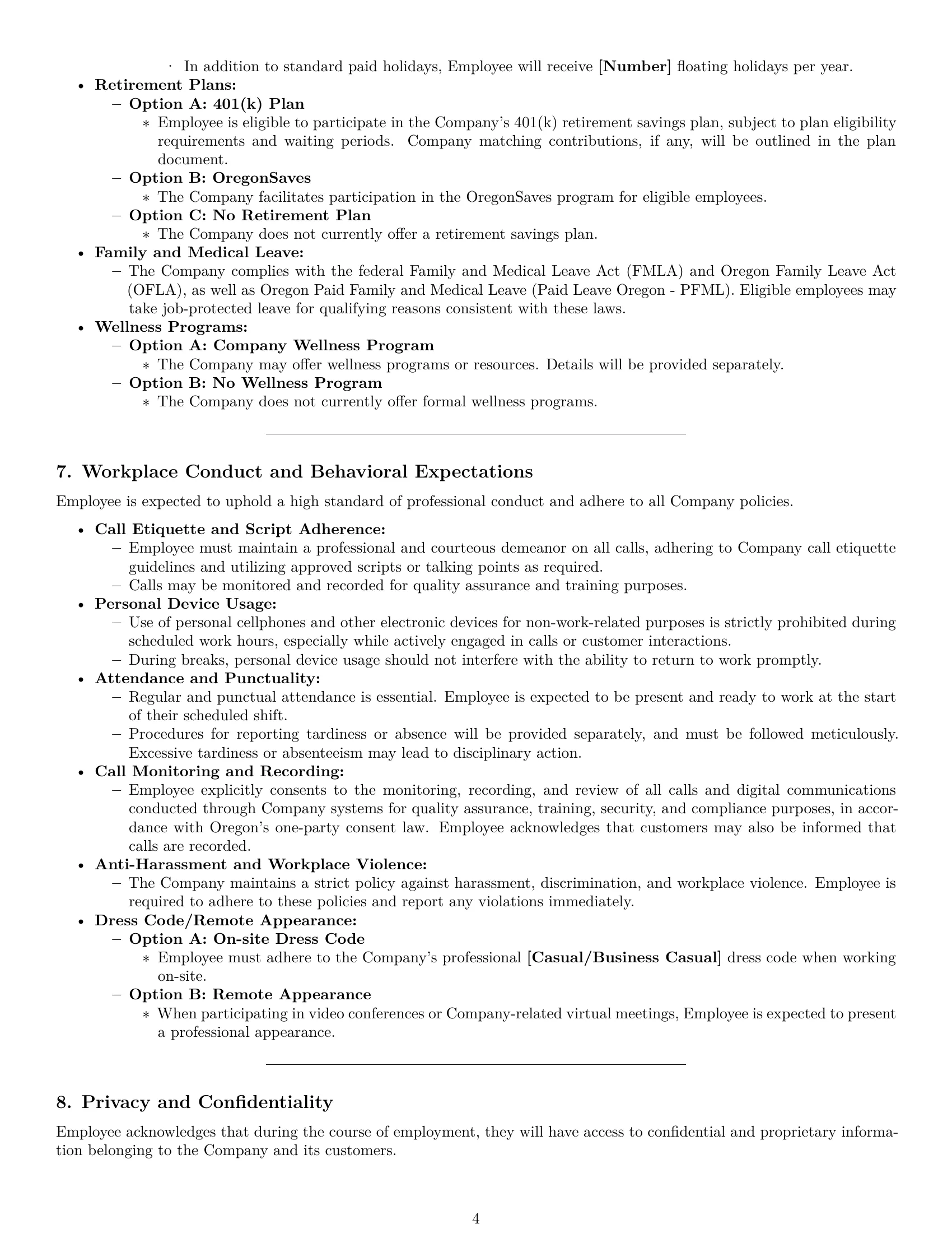 Preview page 4 of Pro Oregon call center representative employment contract template