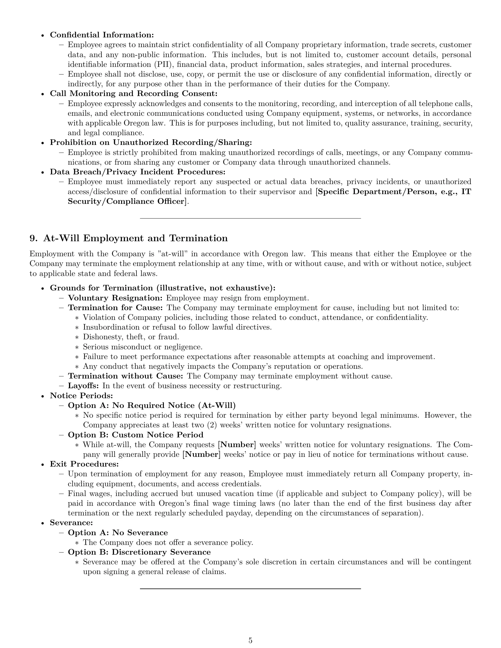 Preview page 5 of Pro Oregon call center representative employment contract template
