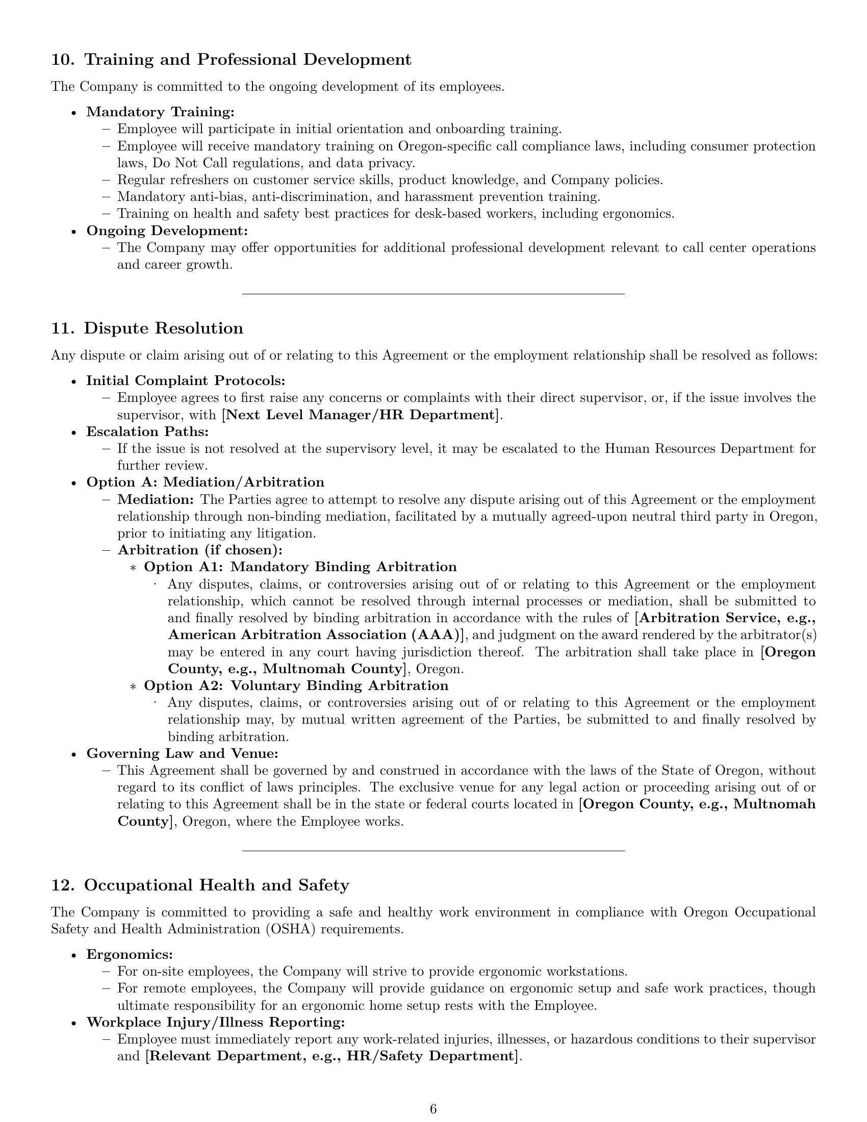 Preview page 6 of Pro Oregon call center representative employment contract template