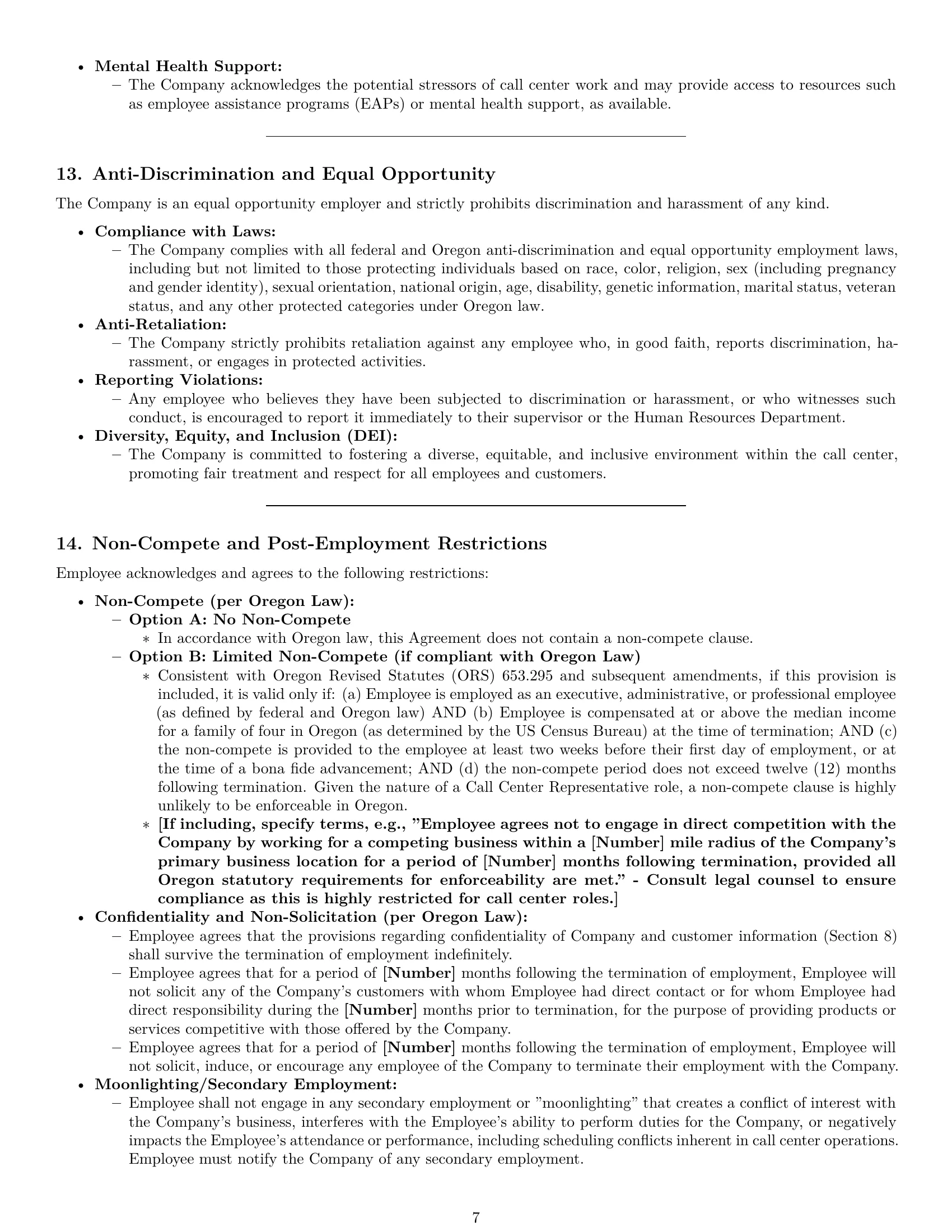 Preview page 7 of Pro Oregon call center representative employment contract template