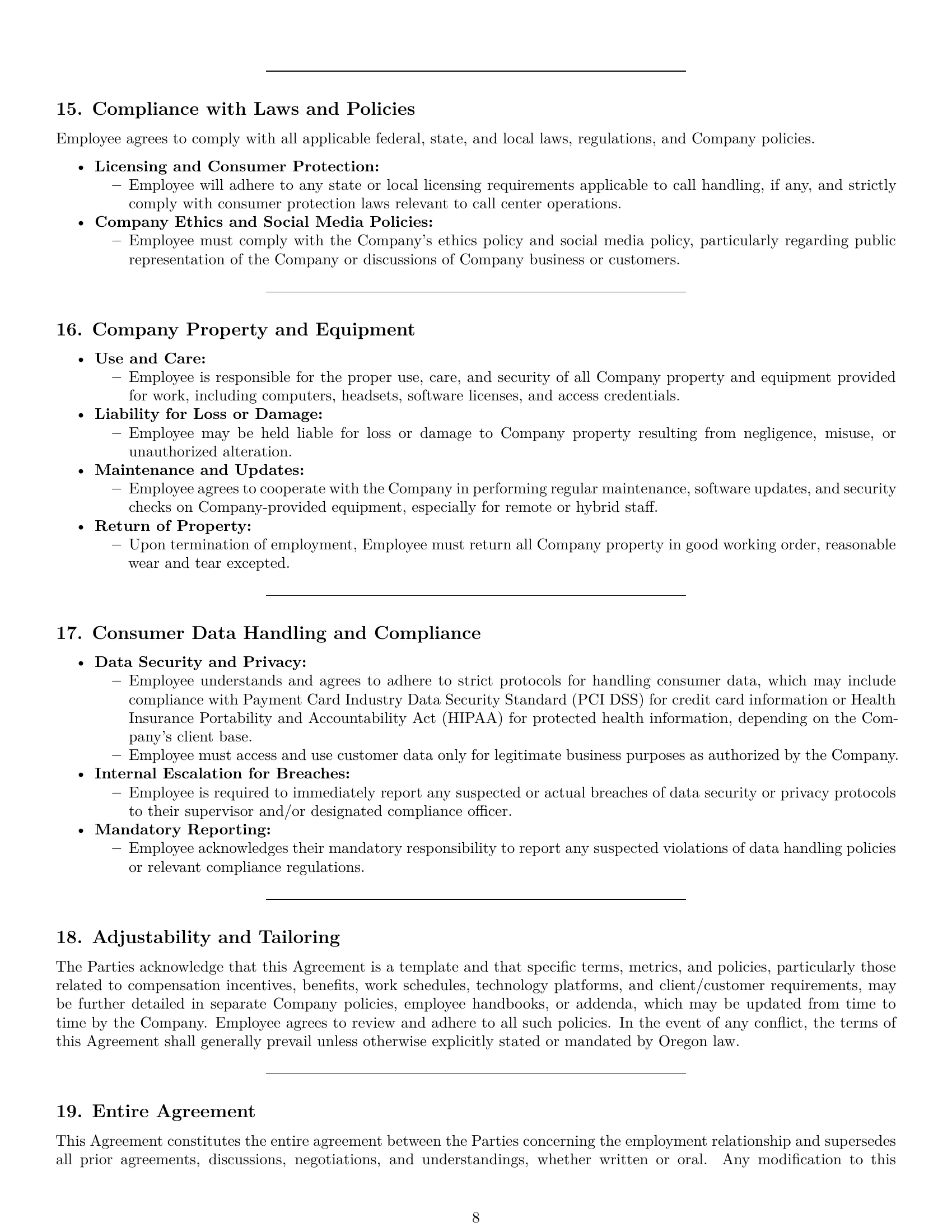 Preview page 8 of Pro Oregon call center representative employment contract template