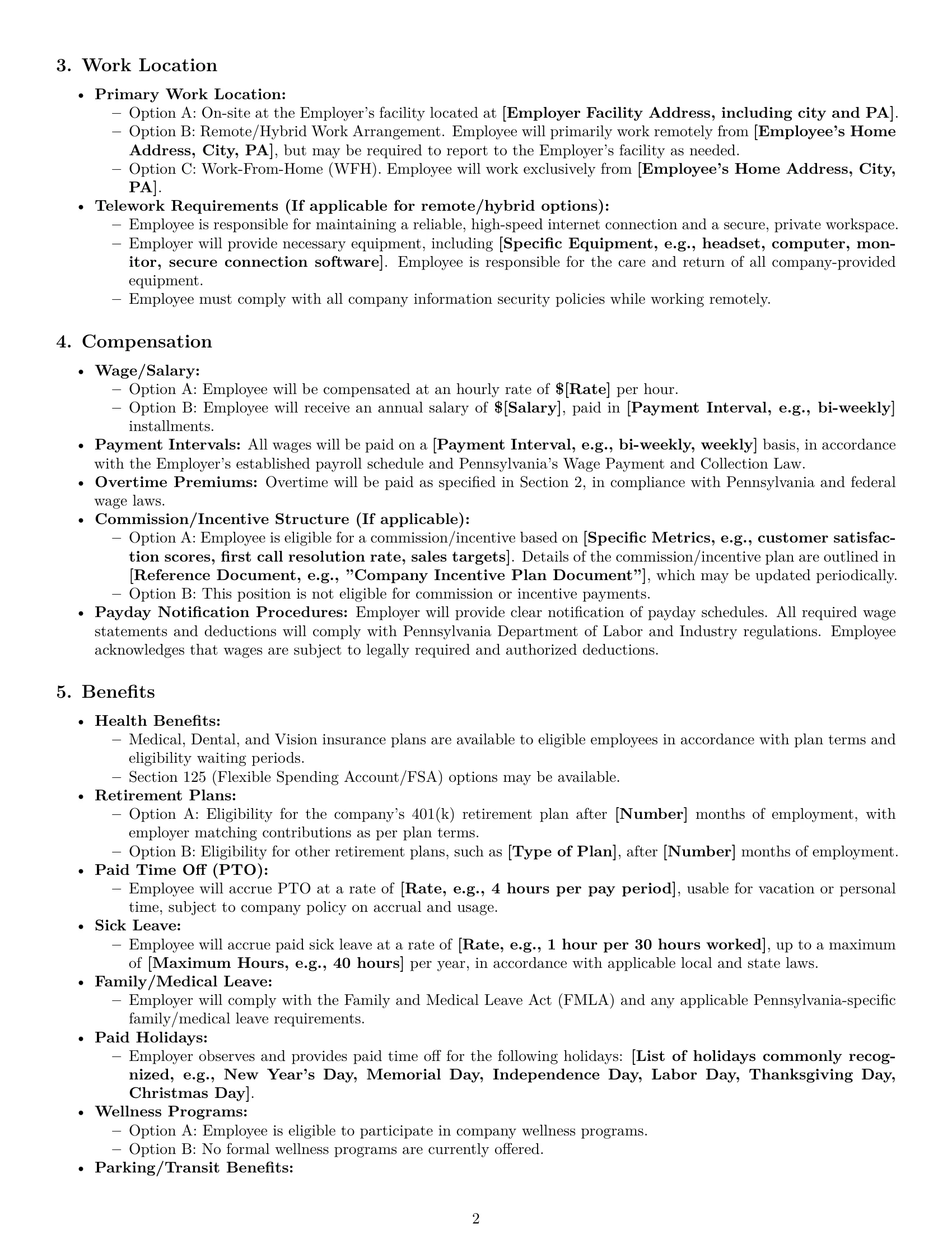 Preview page 2 of Pro Pennsylvania call center representative employment contract template