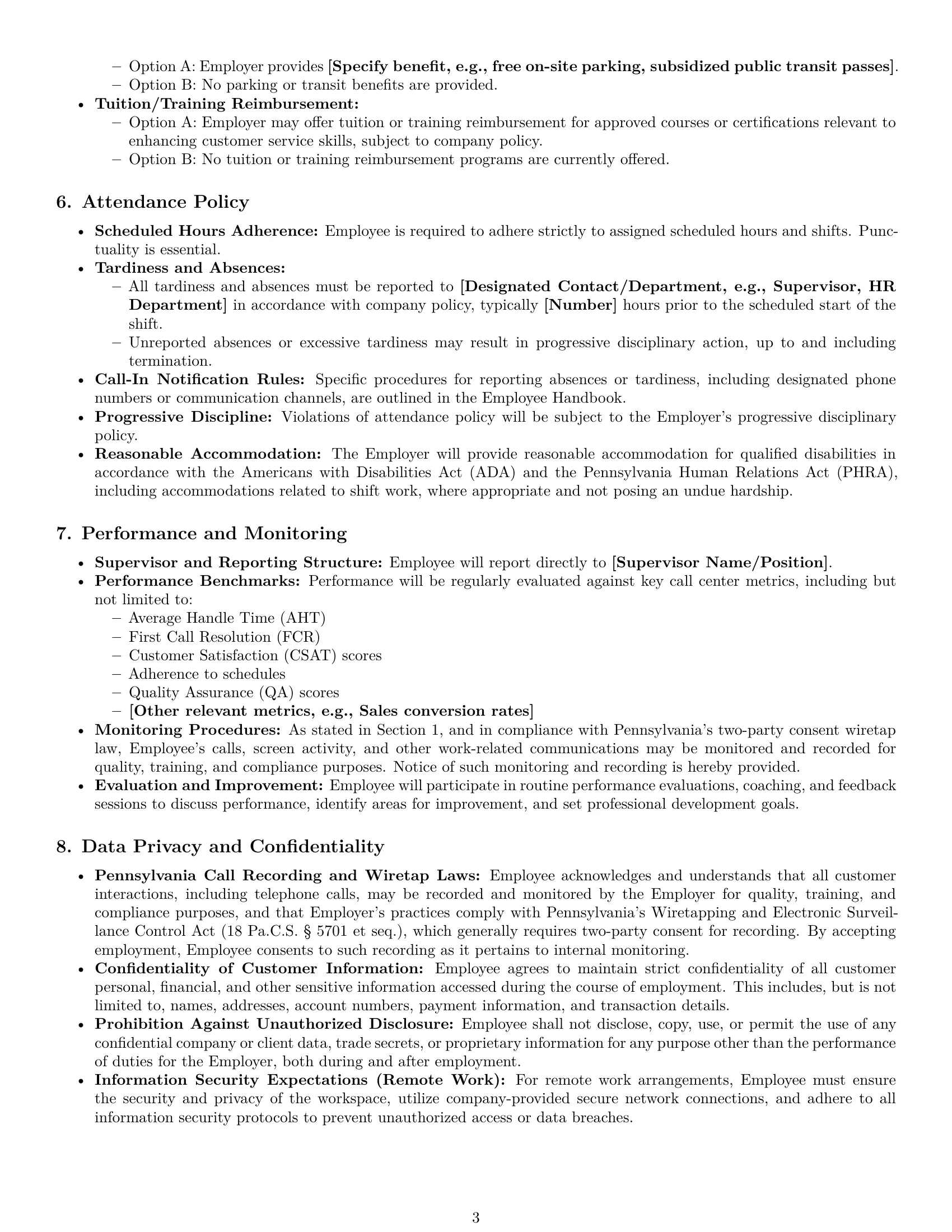 Preview page 3 of Pro Pennsylvania call center representative employment contract template