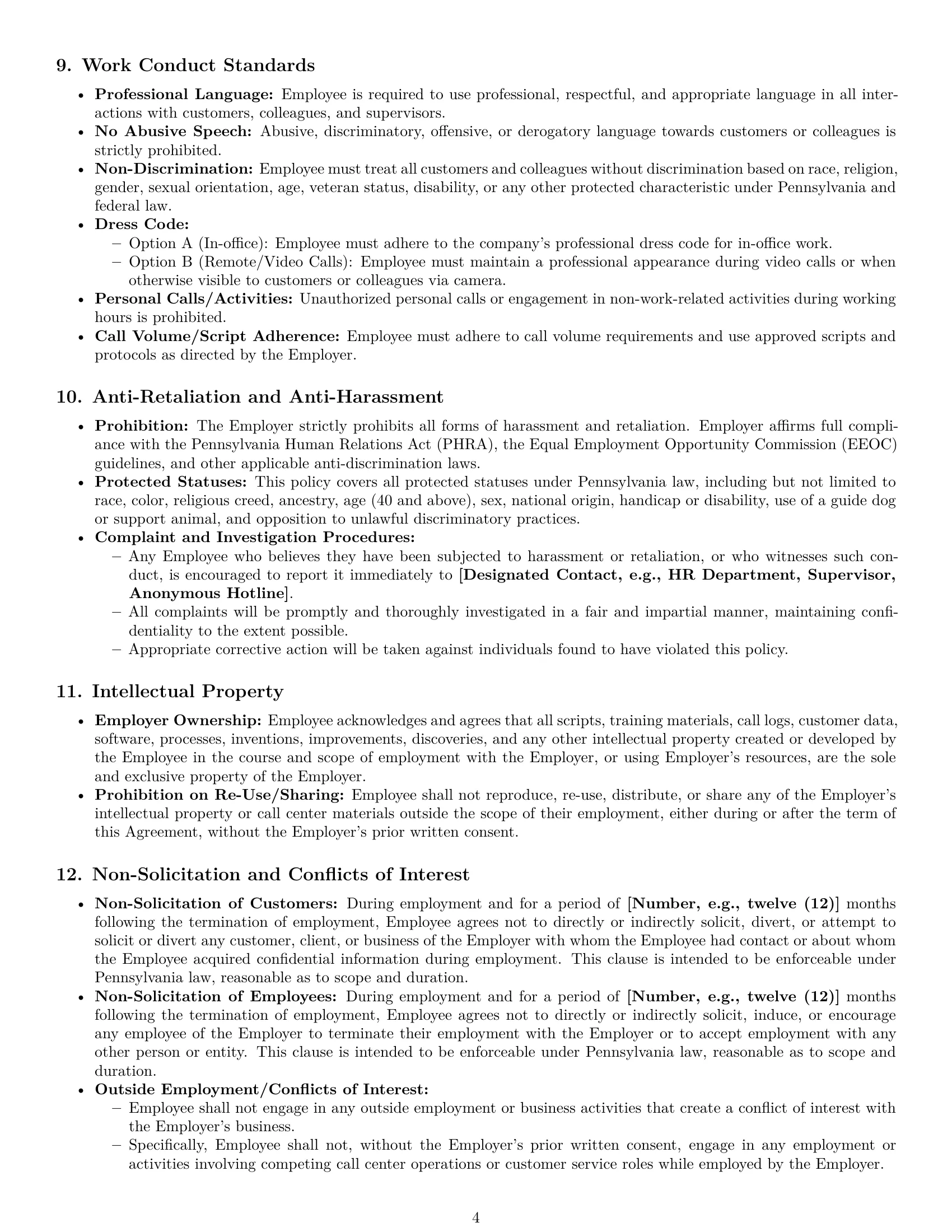 Preview page 4 of Pro Pennsylvania call center representative employment contract template