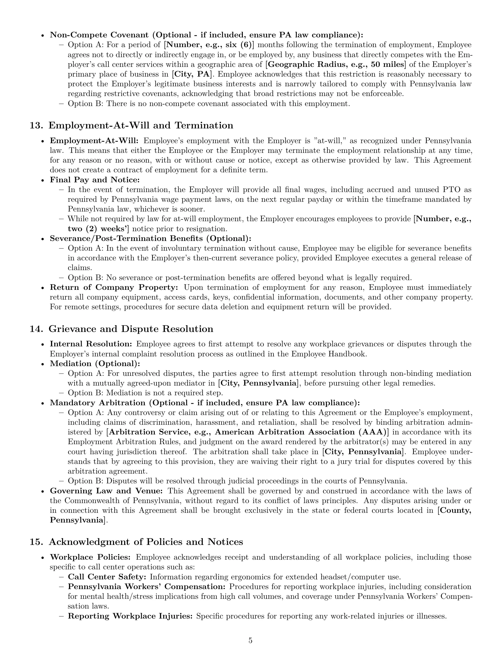 Preview page 5 of Pro Pennsylvania call center representative employment contract template