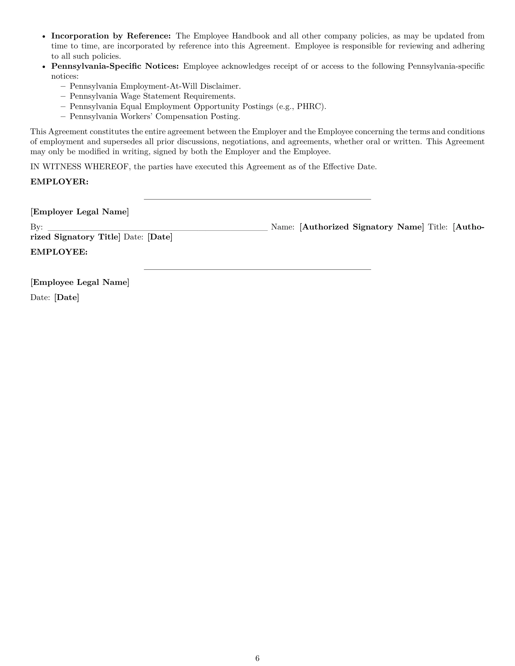 Preview page 6 of Pro Pennsylvania call center representative employment contract template