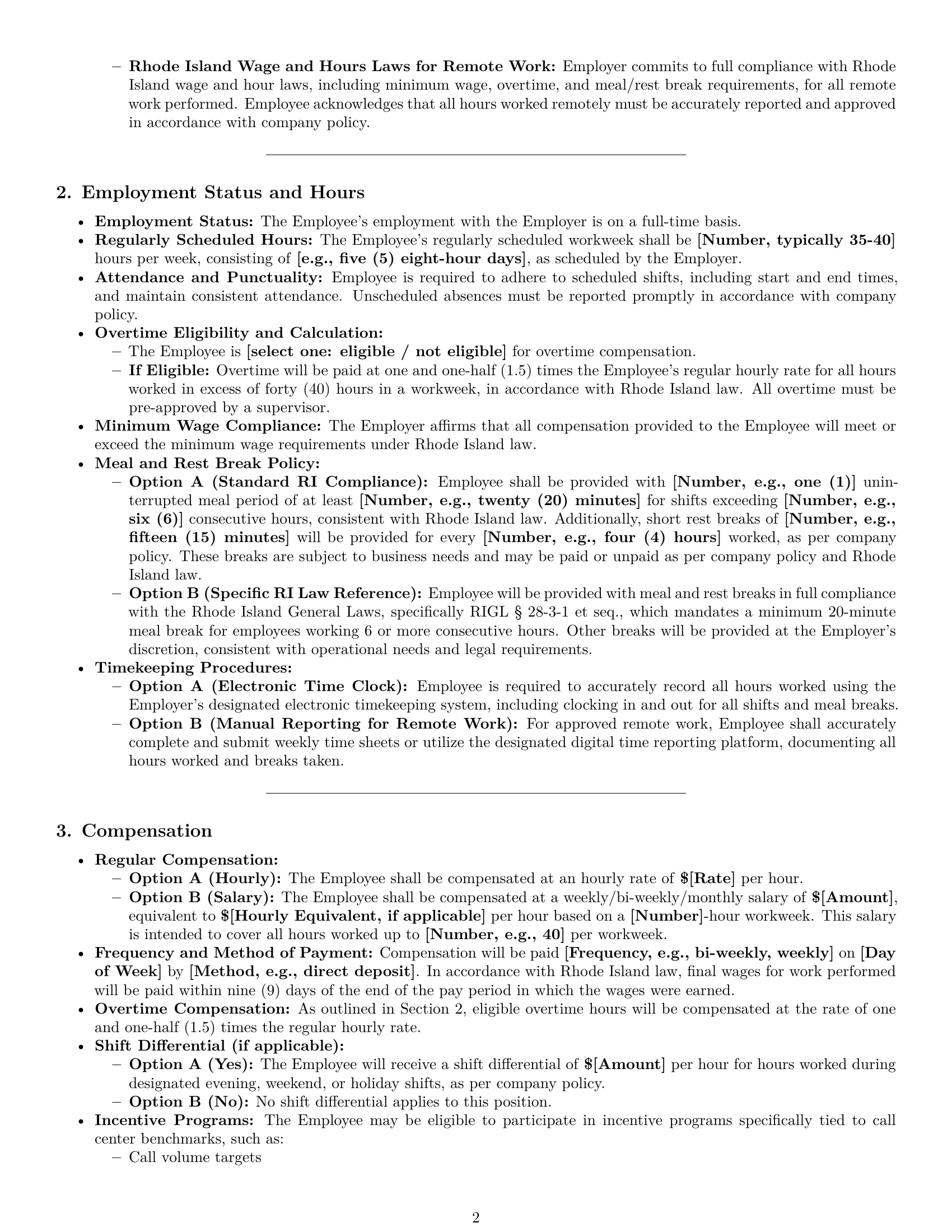 Preview page 2 of Pro Rhode Island call center representative employment contract template