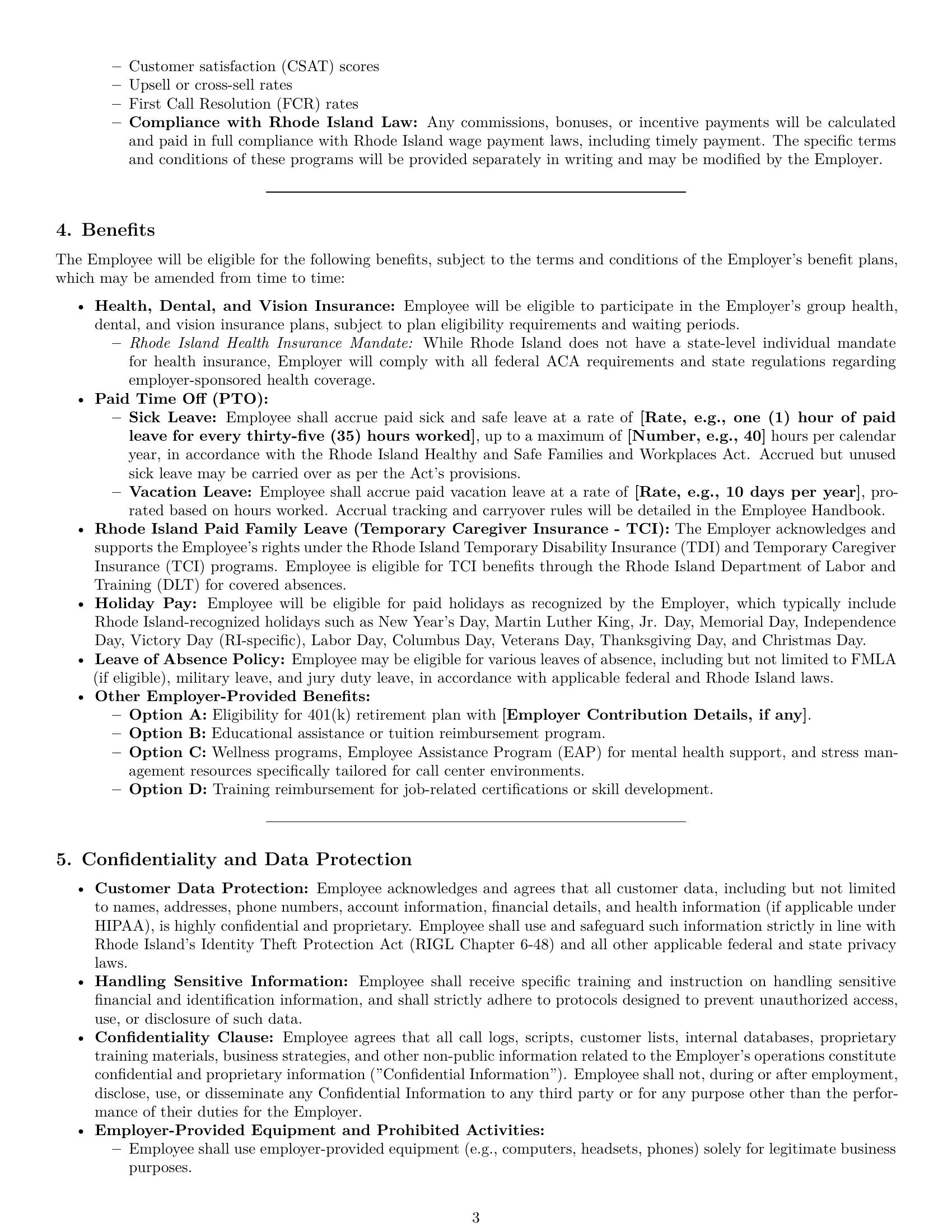Preview page 3 of Pro Rhode Island call center representative employment contract template