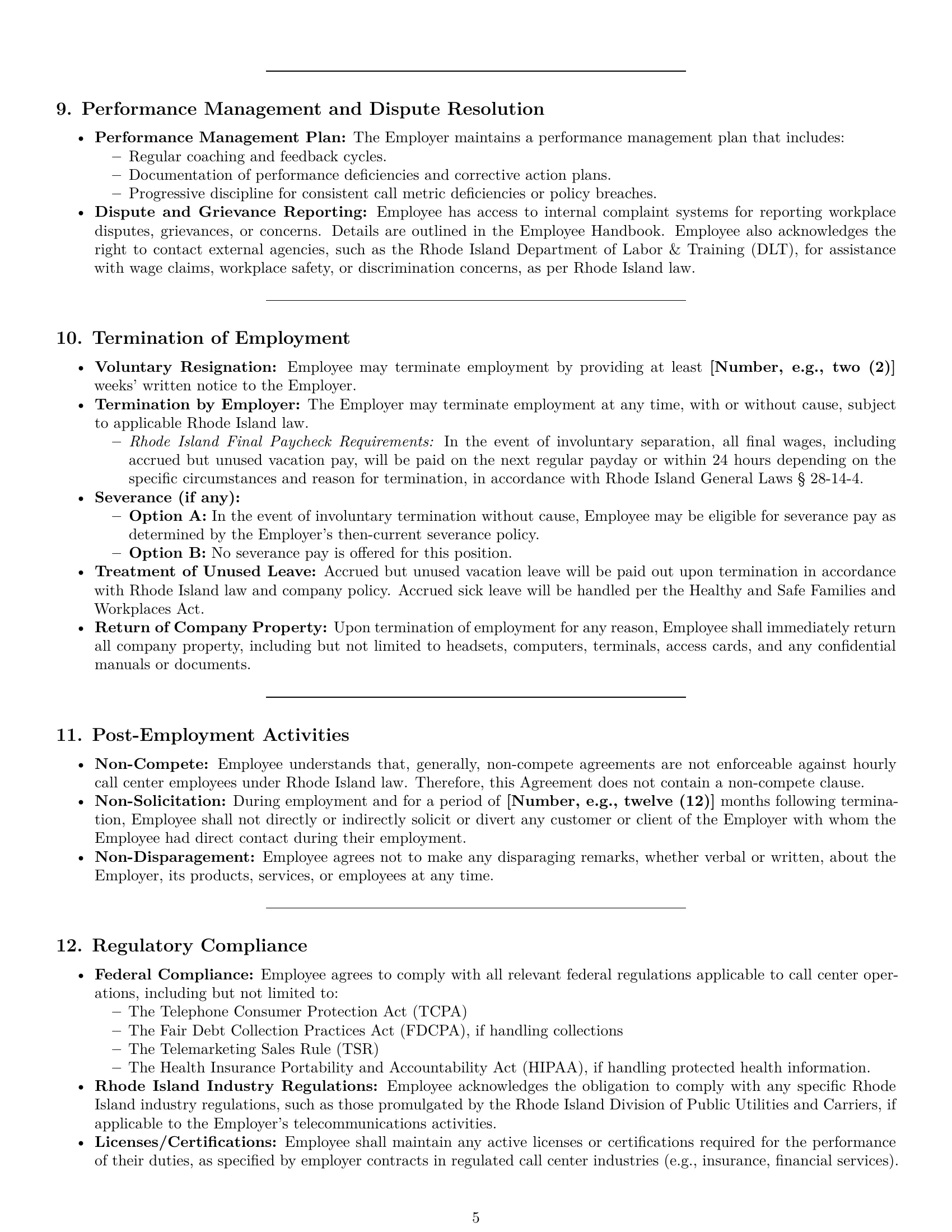 Preview page 5 of Pro Rhode Island call center representative employment contract template