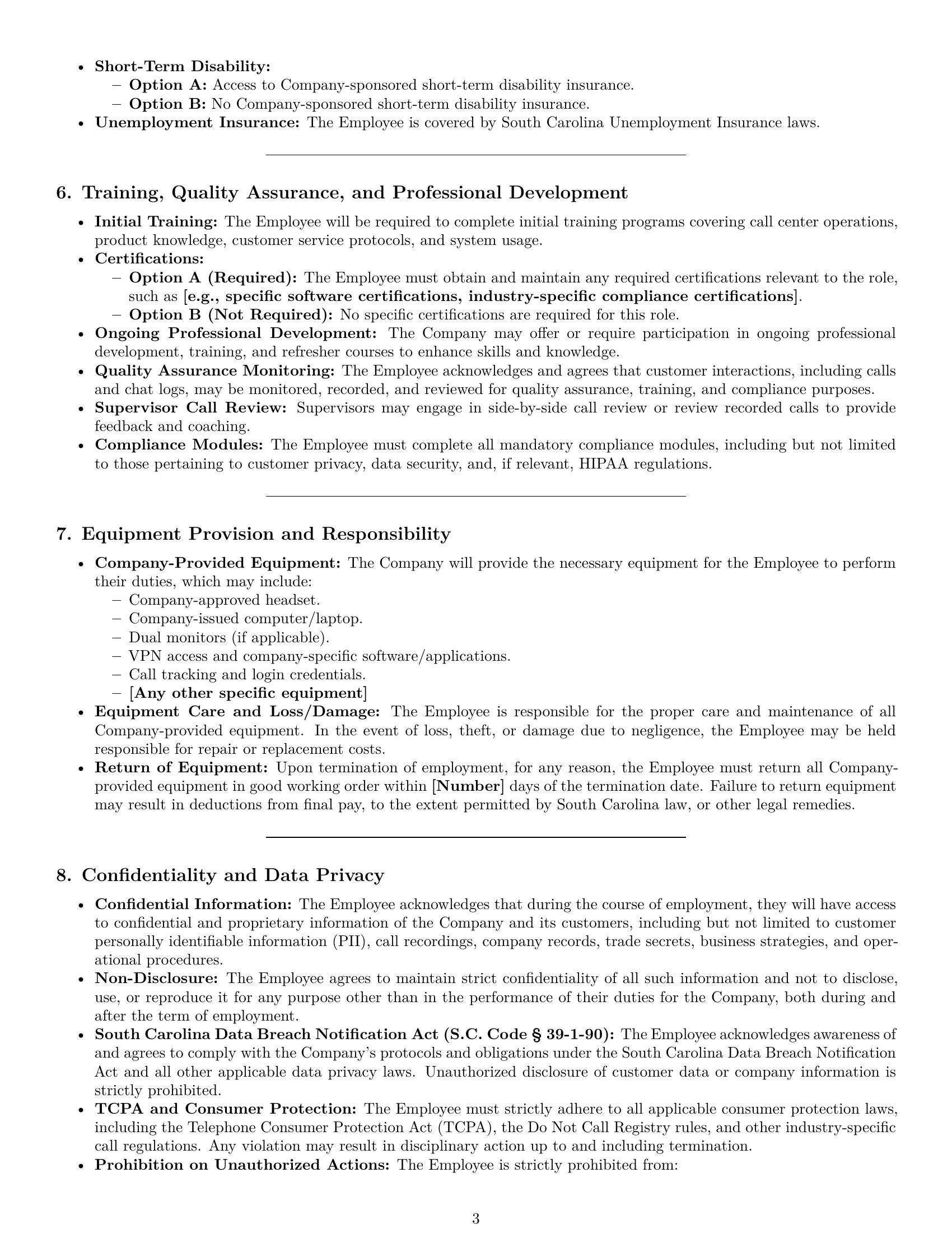 Preview page 3 of Pro South Carolina call center representative employment contract template