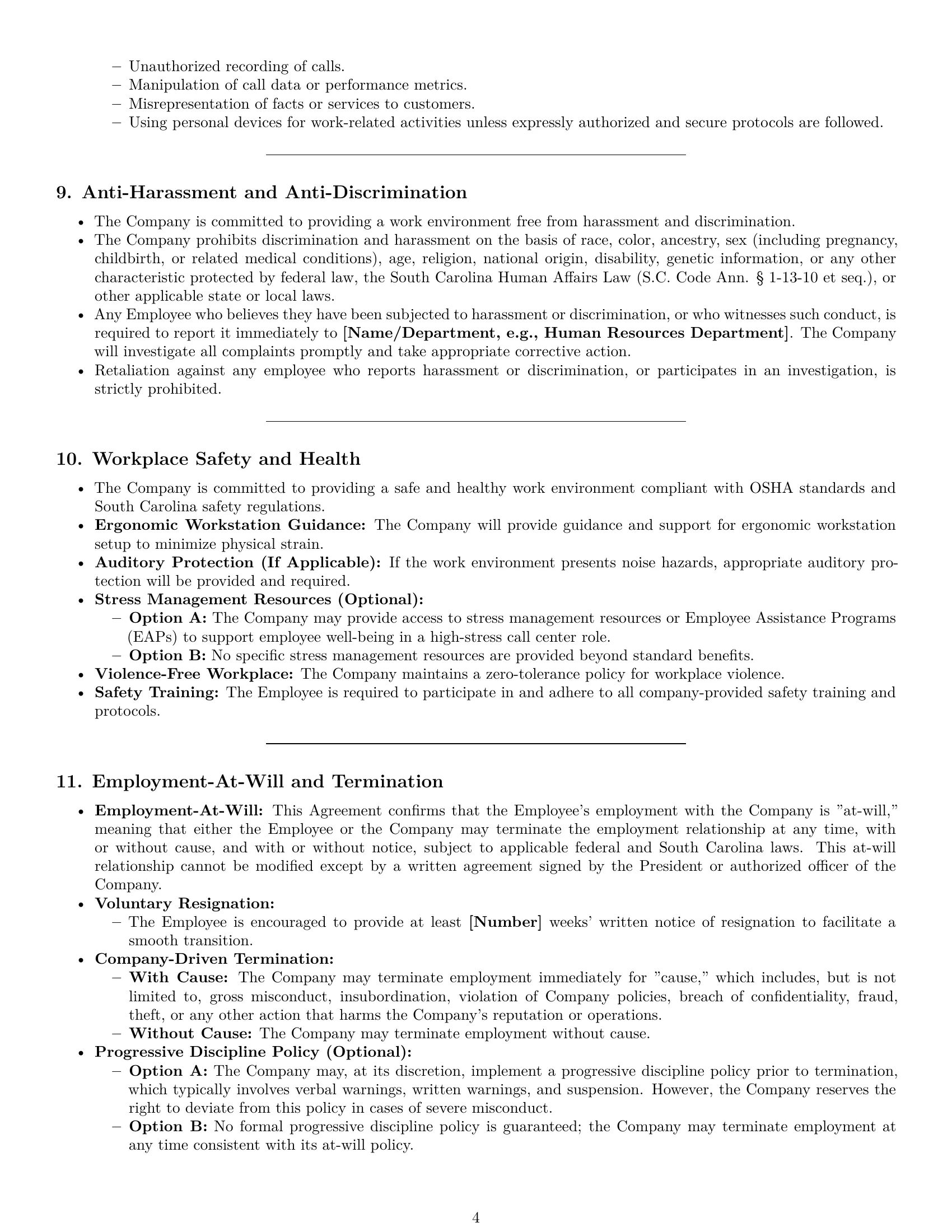 Preview page 4 of Pro South Carolina call center representative employment contract template