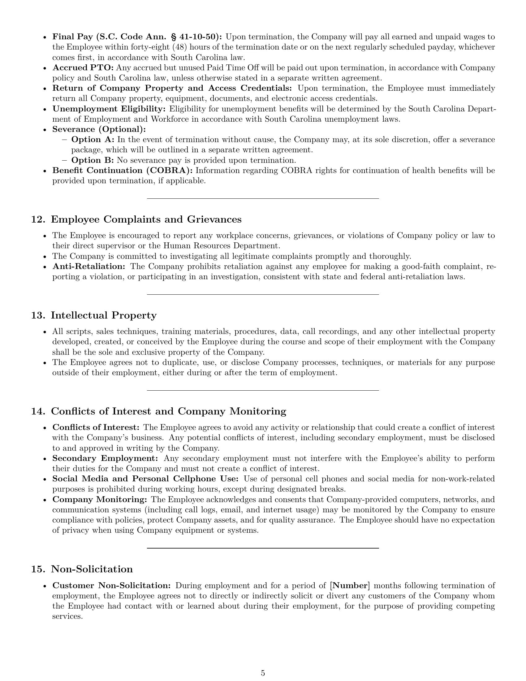 Preview page 5 of Pro South Carolina call center representative employment contract template