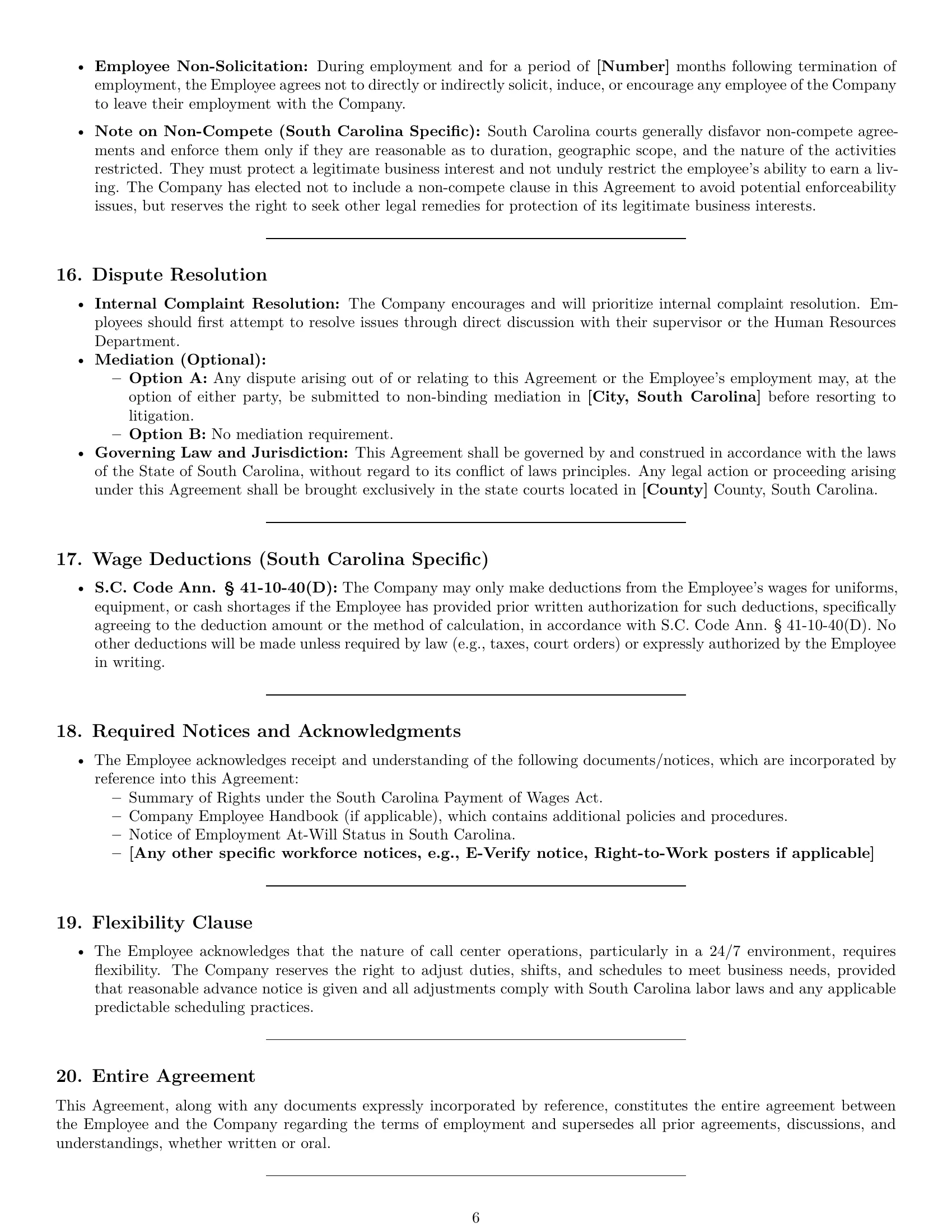 Preview page 6 of Pro South Carolina call center representative employment contract template
