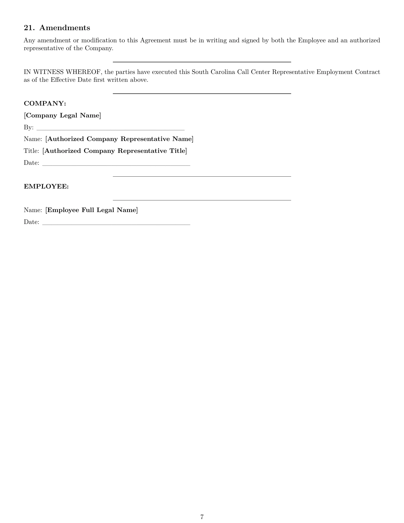 Preview page 7 of Pro South Carolina call center representative employment contract template
