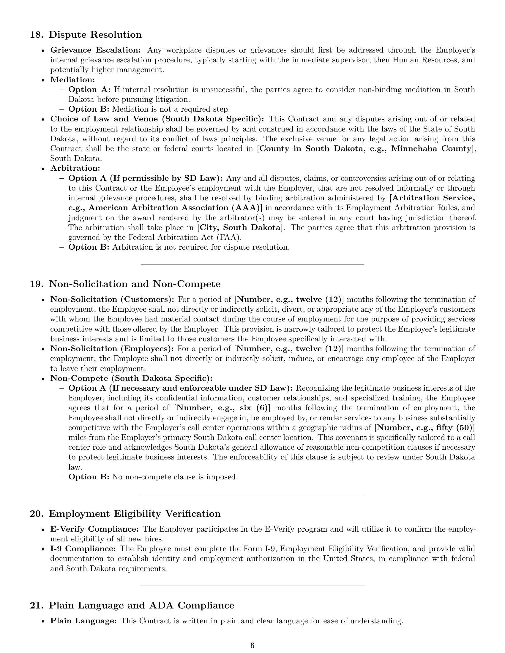 Preview page 6 of Pro South Dakota call center representative employment contract template
