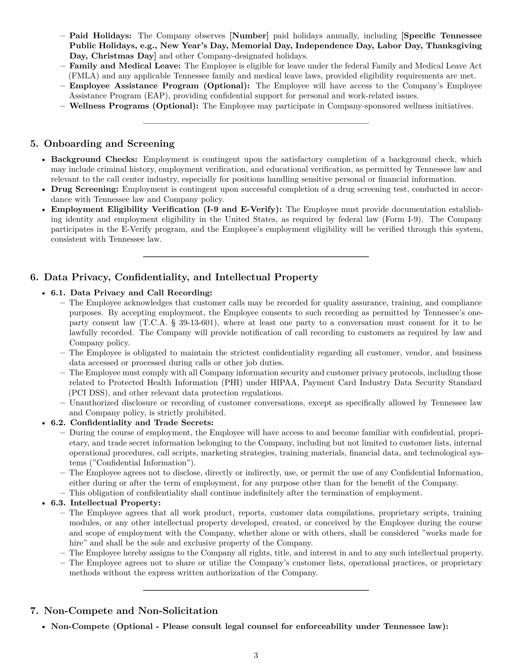 Preview page 3 of Pro Tennessee call center representative employment contract template