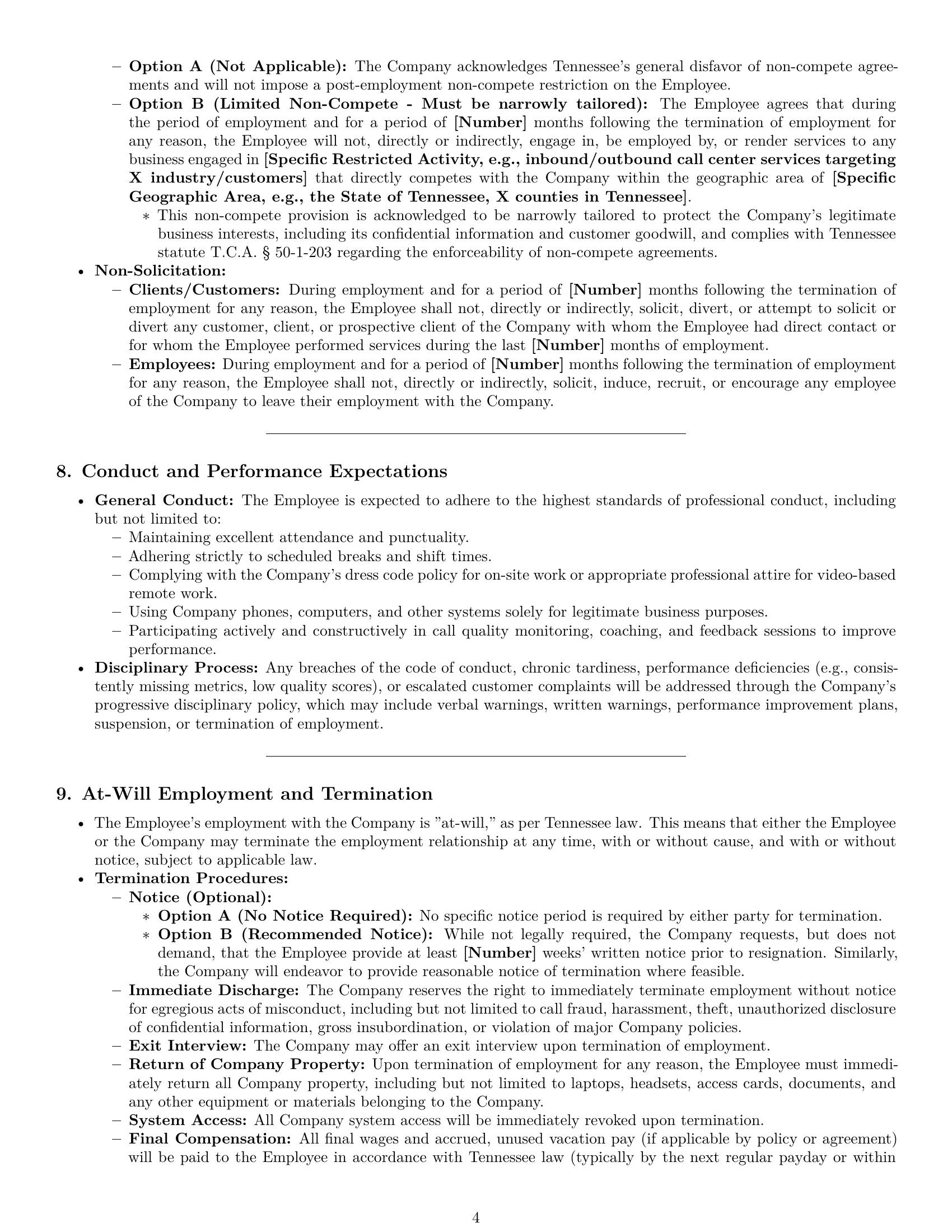 Preview page 4 of Pro Tennessee call center representative employment contract template