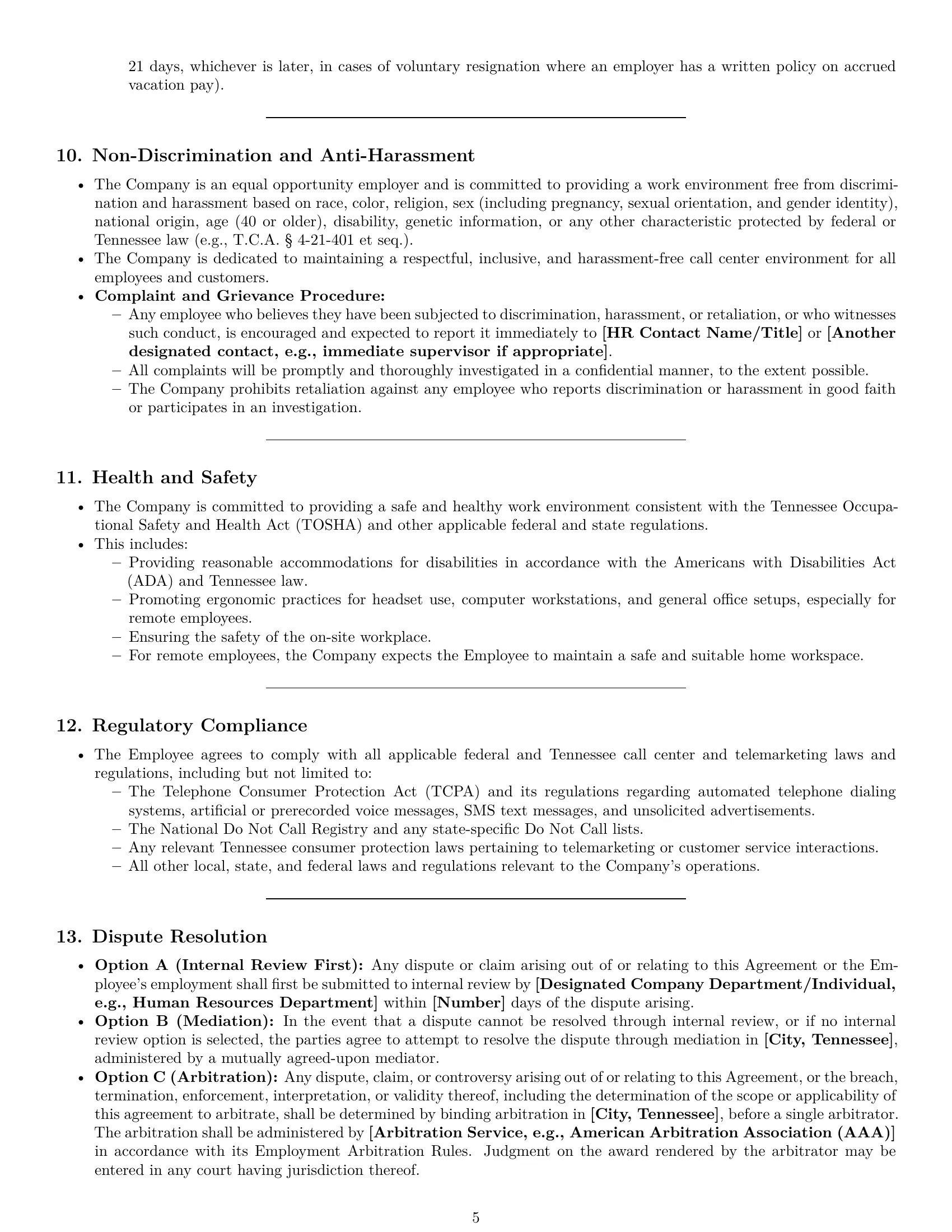 Preview page 5 of Pro Tennessee call center representative employment contract template