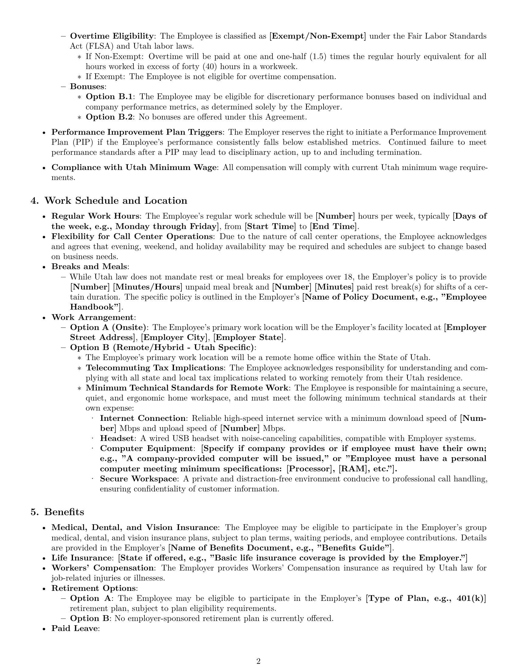 Preview page 2 of Pro Utah call center representative employment contract template