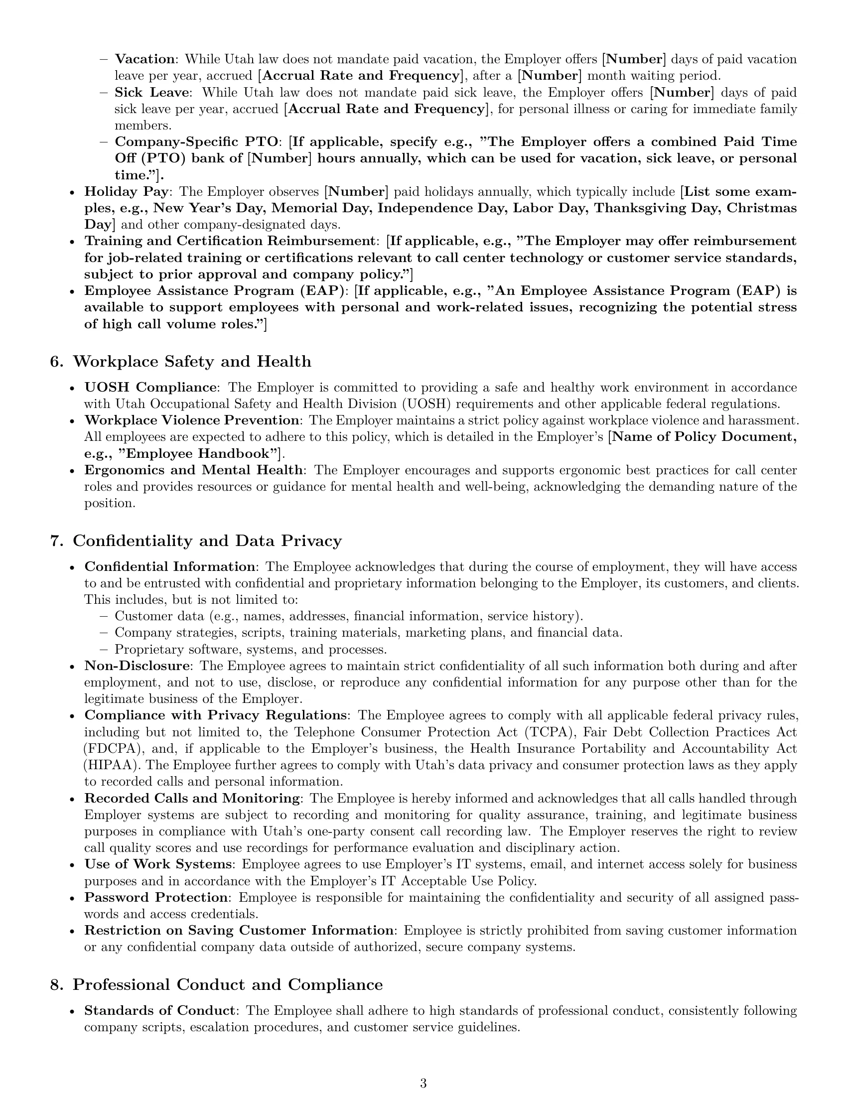 Preview page 3 of Pro Utah call center representative employment contract template