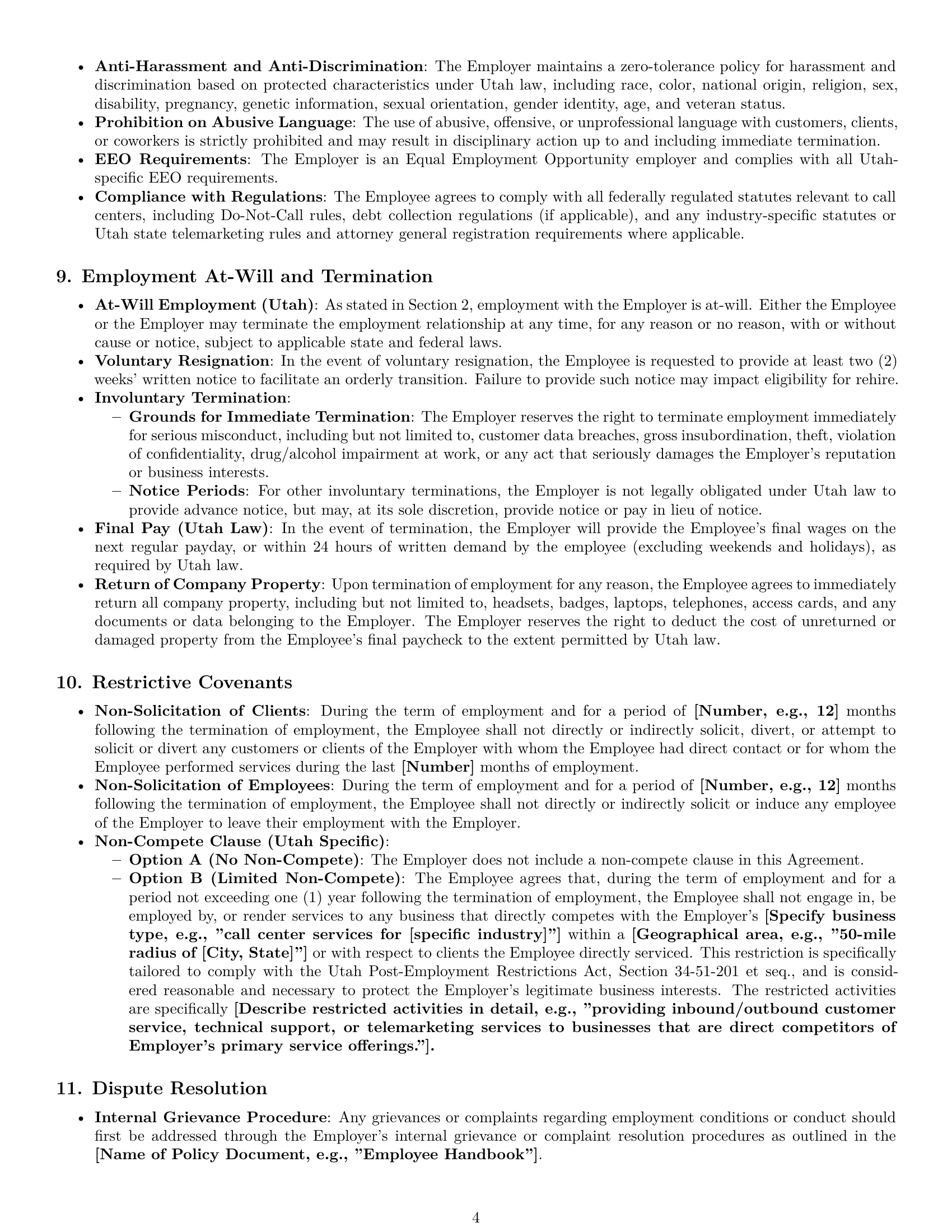 Preview page 4 of Pro Utah call center representative employment contract template