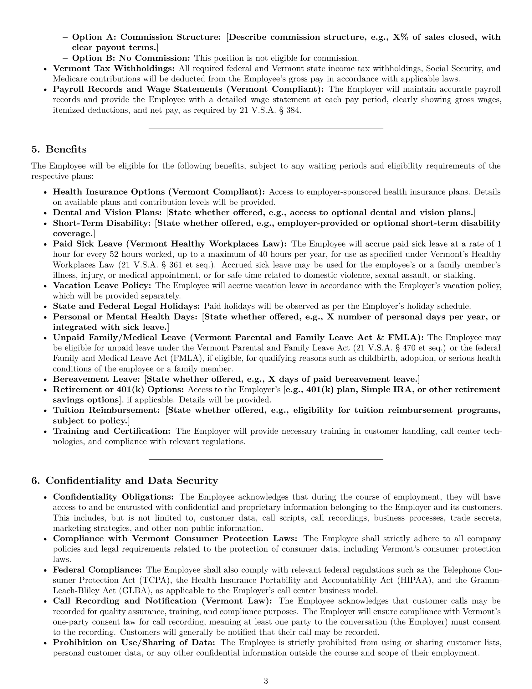 Preview page 3 of Pro Vermont call center representative employment contract template