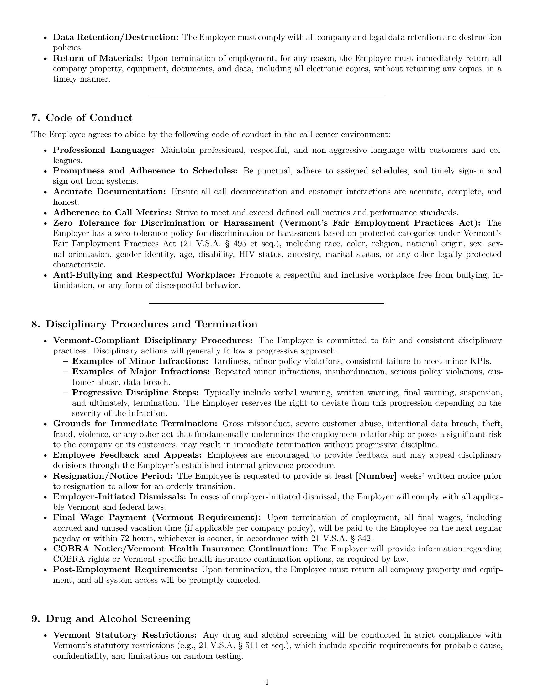 Preview page 4 of Pro Vermont call center representative employment contract template