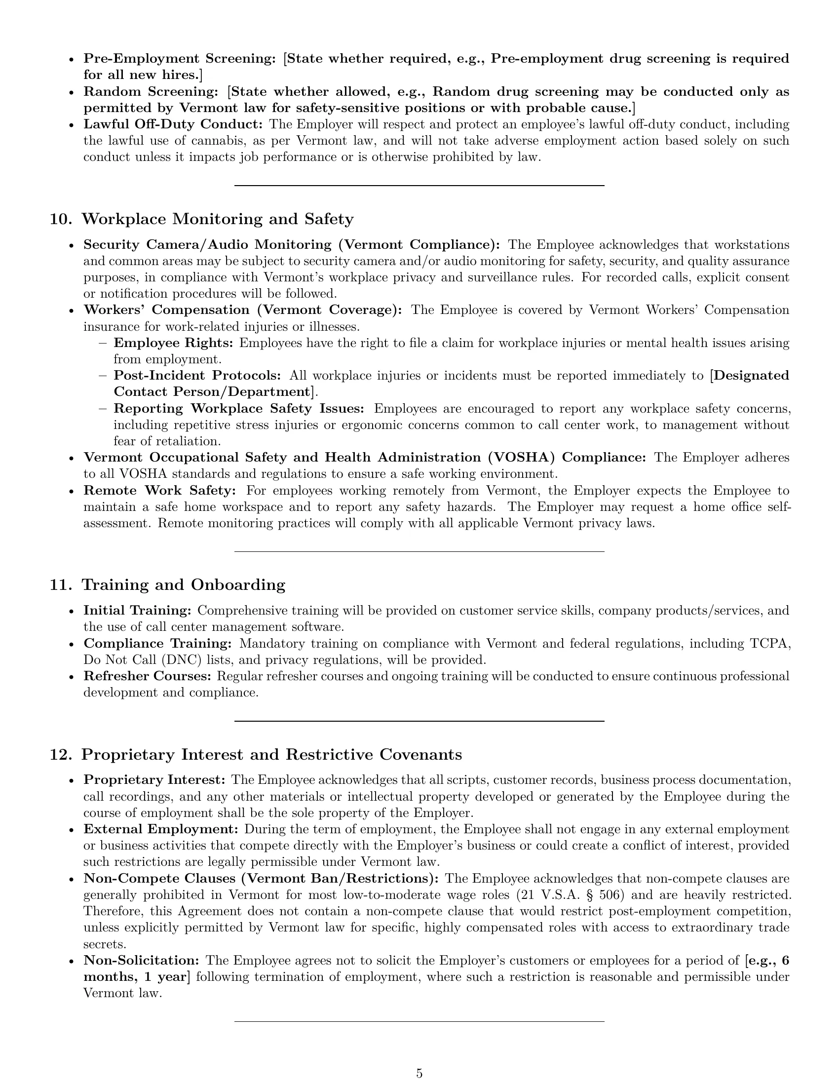 Preview page 5 of Pro Vermont call center representative employment contract template