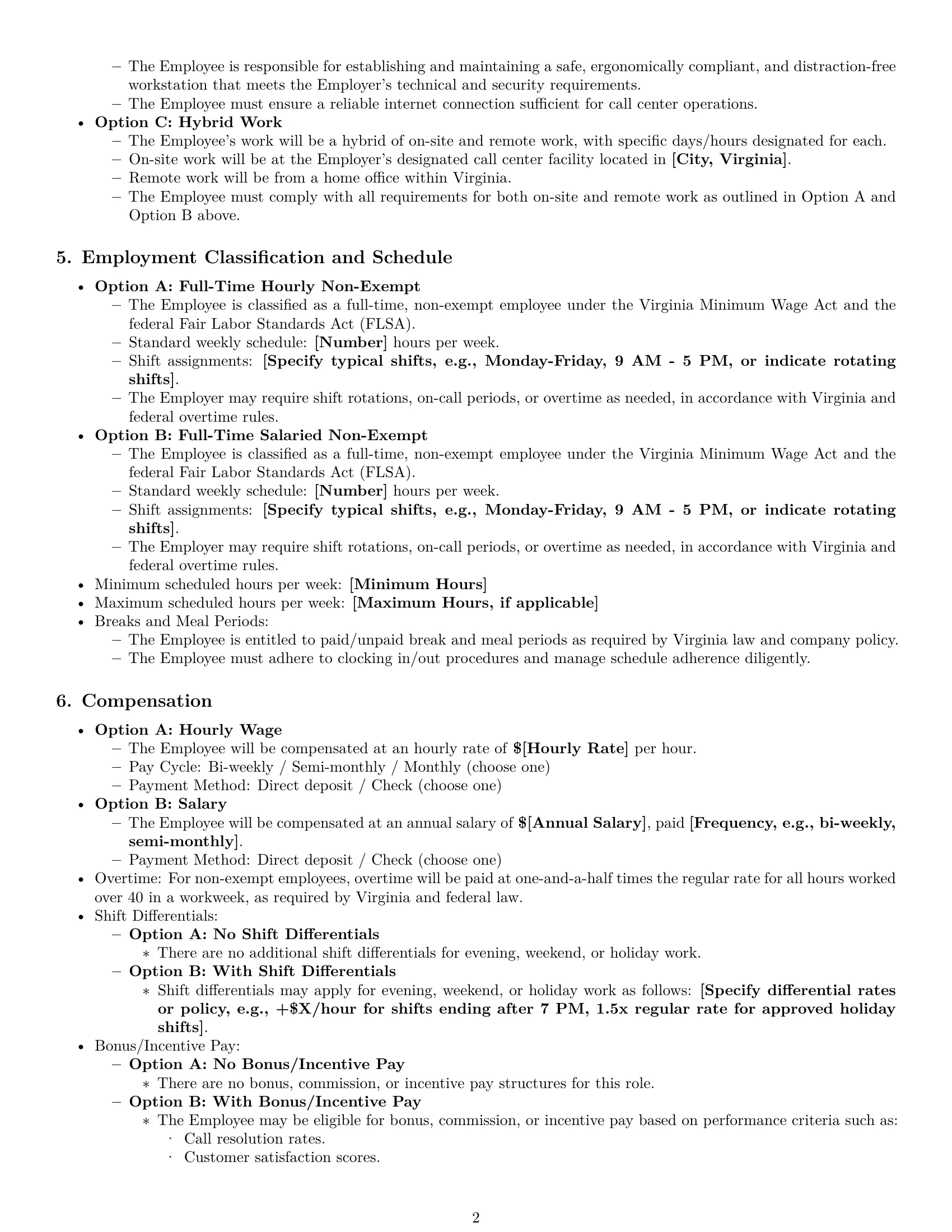 Preview page 2 of Pro Virginia call center representative employment contract template